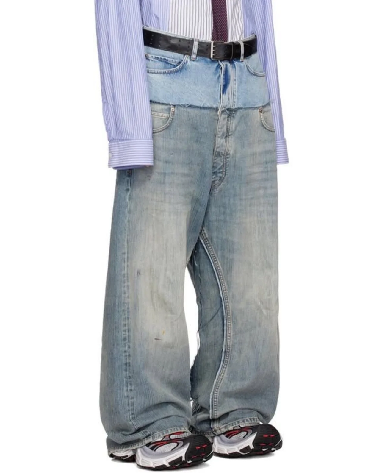 Balenciaga Blue Cut Up Double Waist Baggy Jeans — CONSUMED