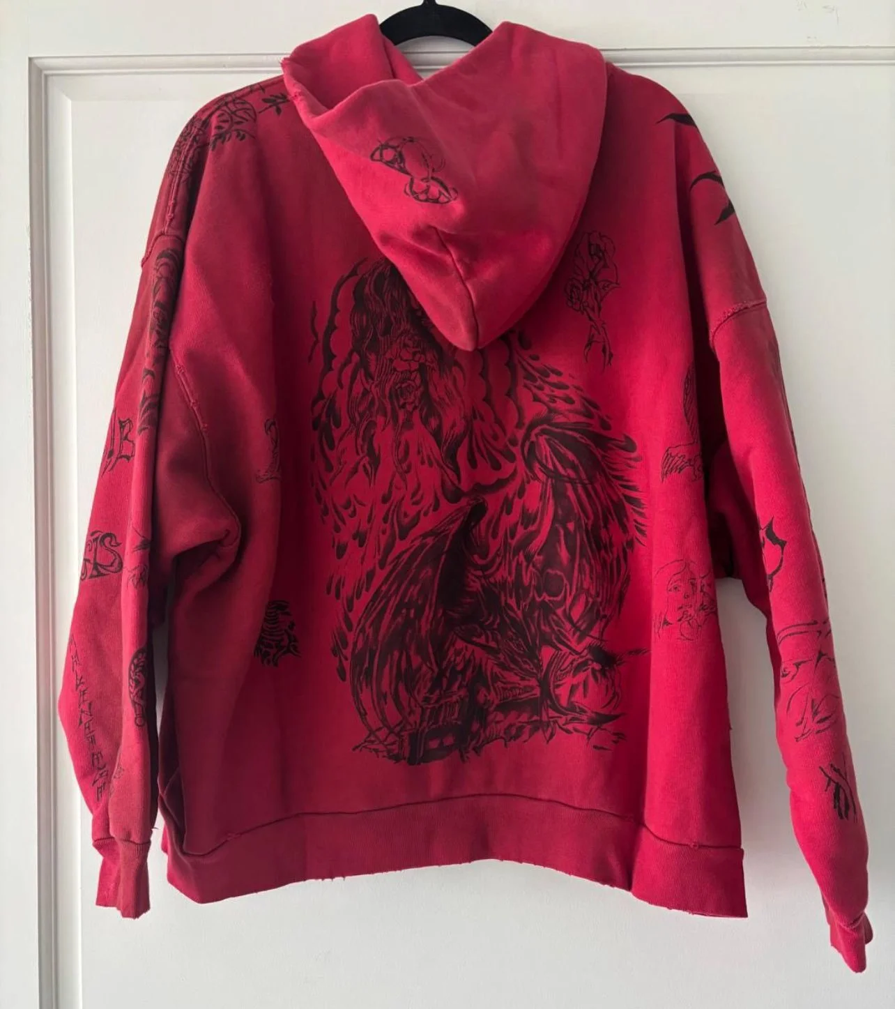 Balenciaga Tattoo Heavy Fleece Zip Hoodie in Red — CONSUMED