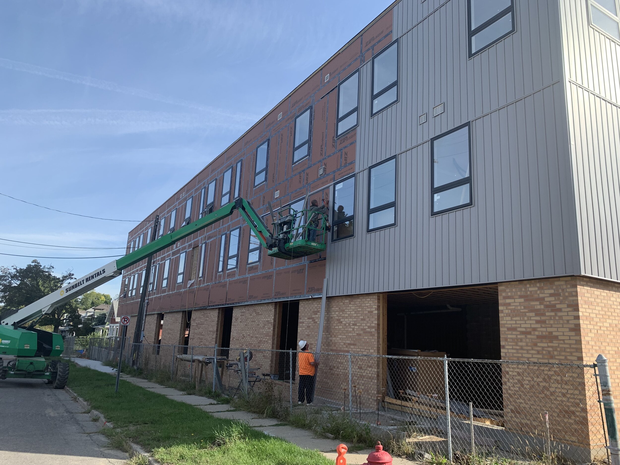 Siding started on west elevation.