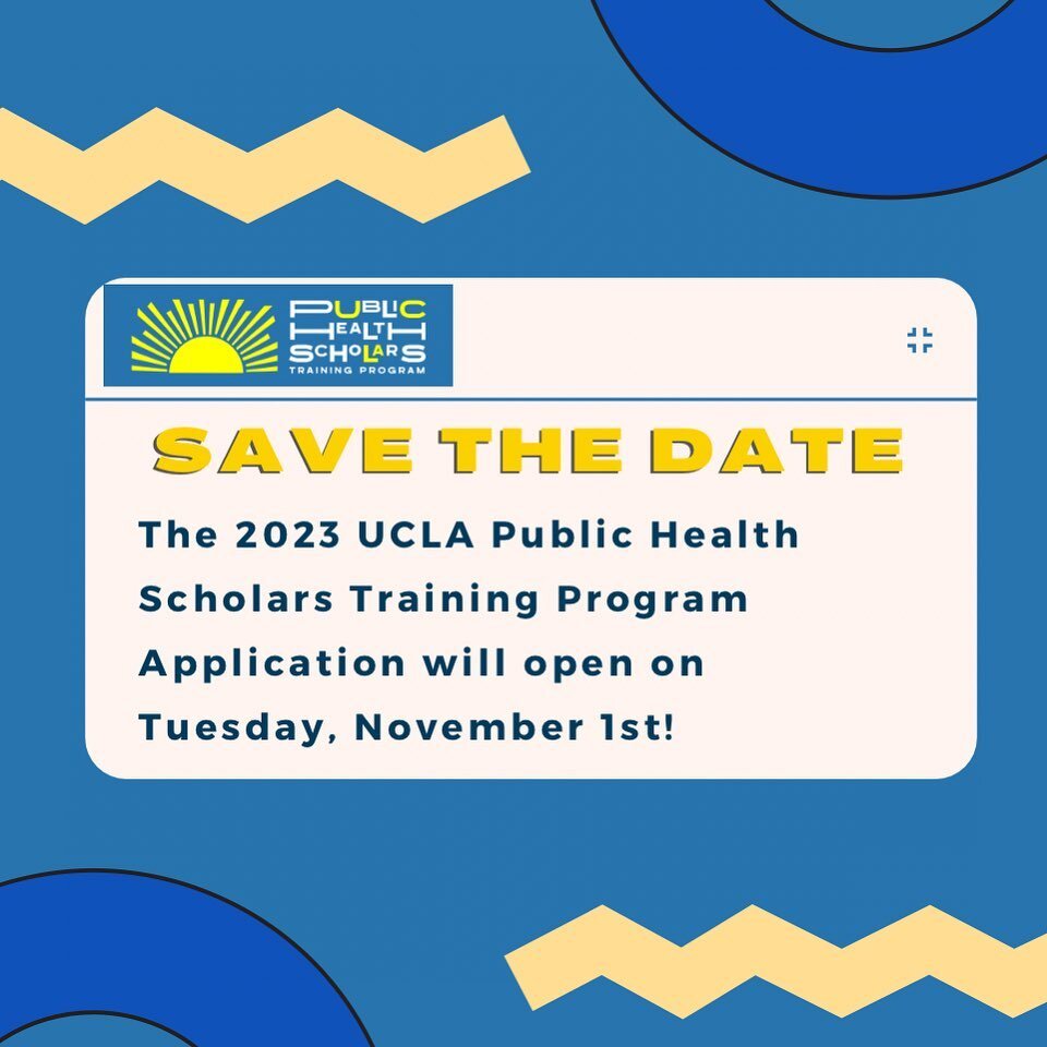 ⏰Make sure you mark down your calendars! The 2023 UCLA Public Health Scholars Training Program Application will open on Tuesday, November 1st! 

For more information about our program please visit our website: uclaphscholars.org or click the link in 