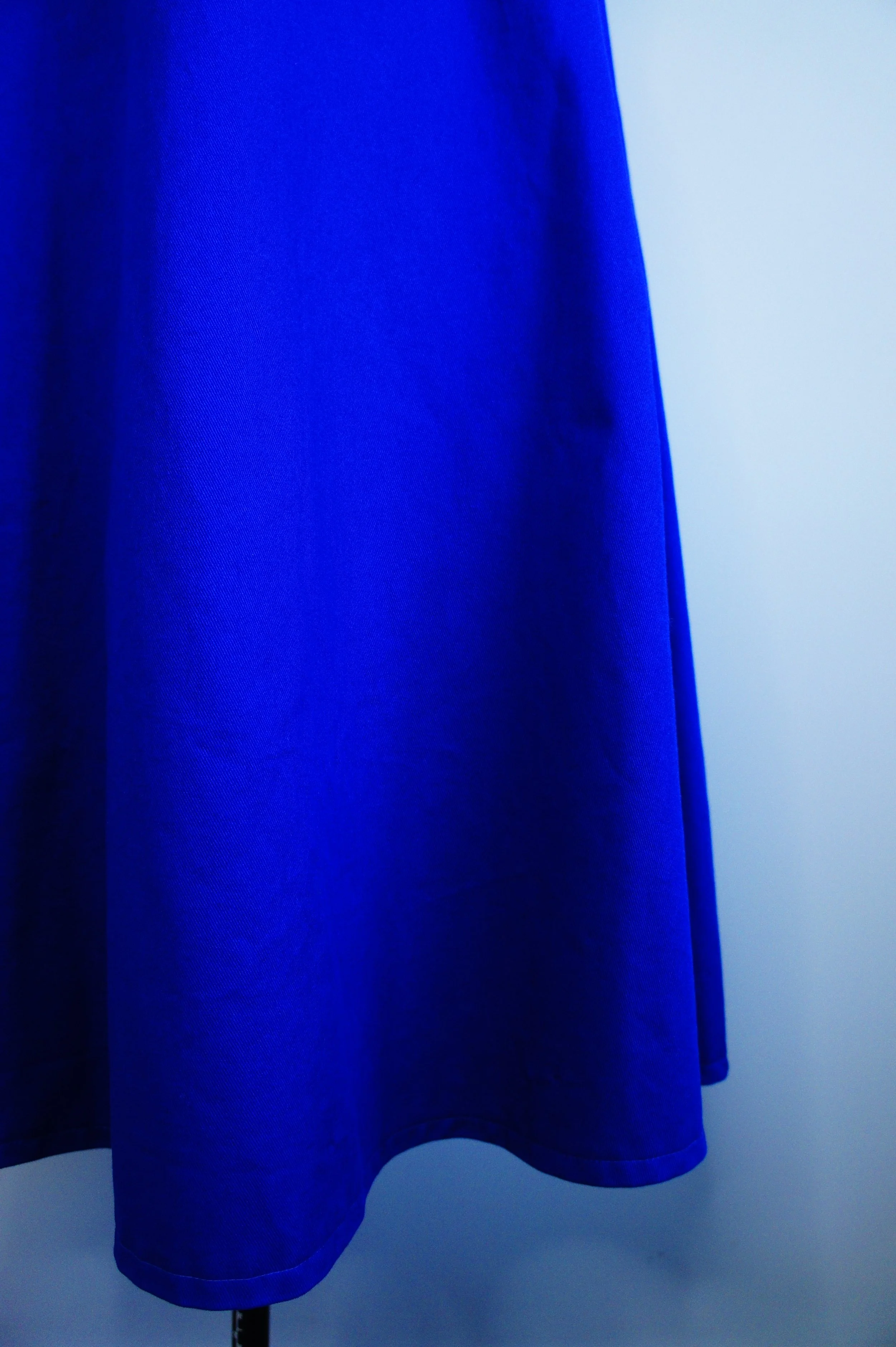 Electric blue a-line skirt with contour waistband.JPG