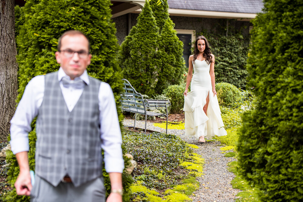 Soon to be husband and wife during first look at their Asheville intimate wedding