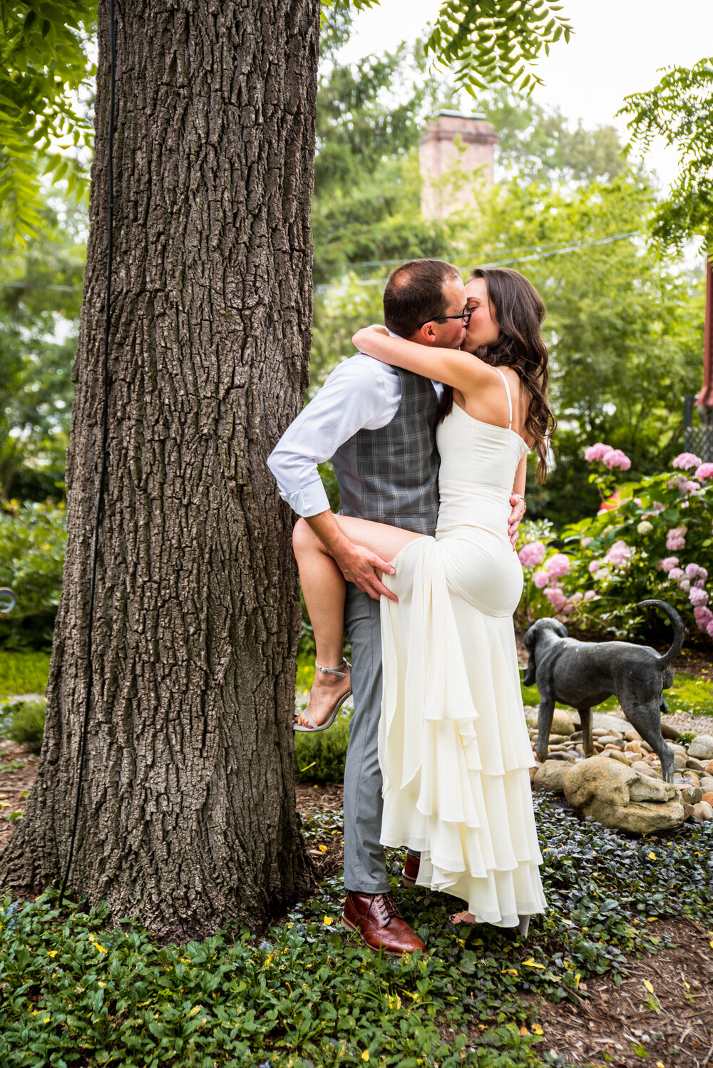 Romantic Kiss between bride and groom in Asheville, NC