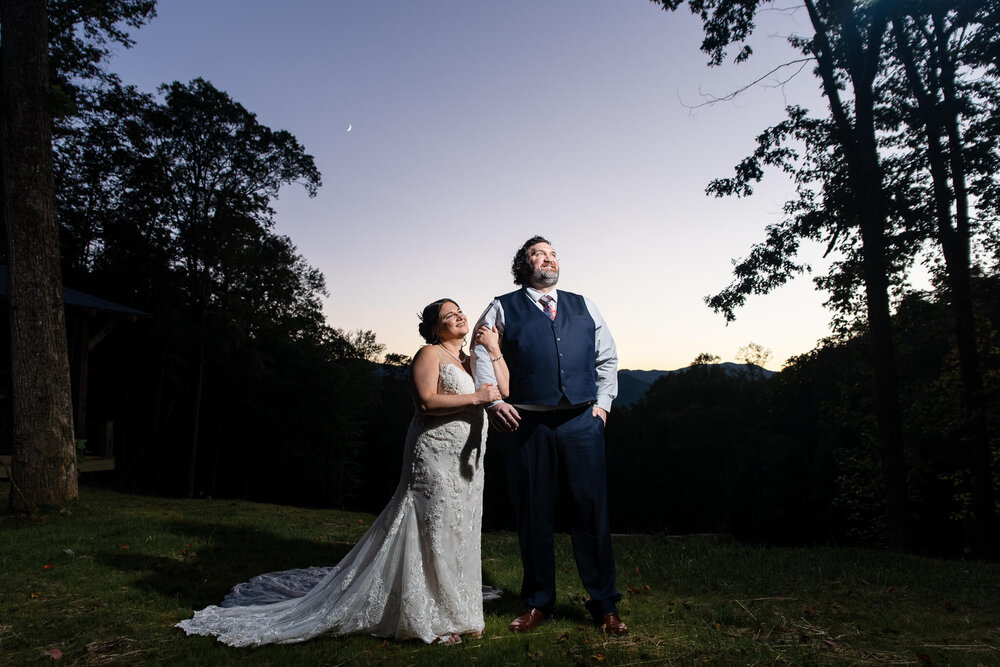 Evening couples portrait during blue hour at The Parker Mill elopement and wedding venue