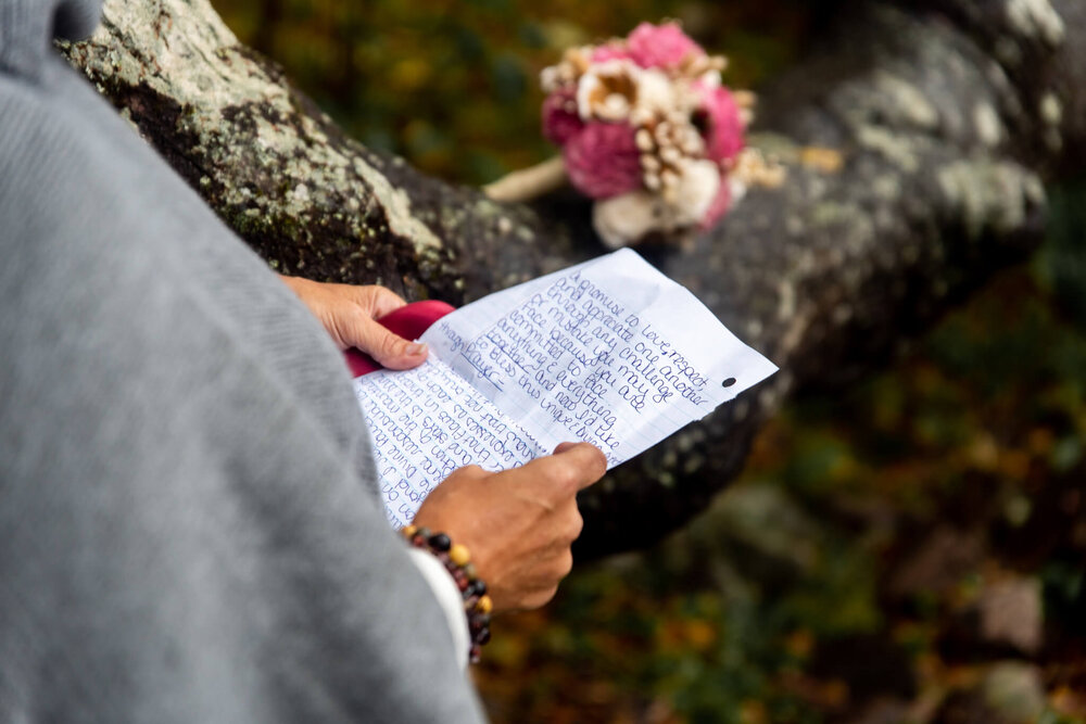 Officiant script handwritten on paper at Bearwallow Mountain by Asheville photographer