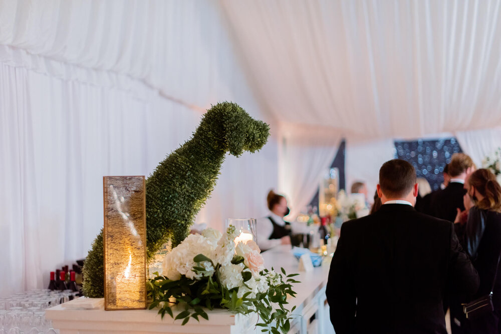 Dog-shaped bush at biltmore estate wedding in fall 2020