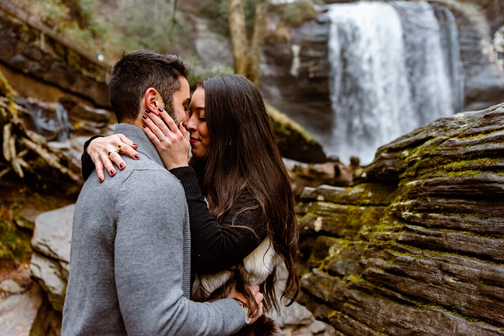 Winter waterfall proposal at looking glass falls near asheville, nc by proposal photographer nick levine photography