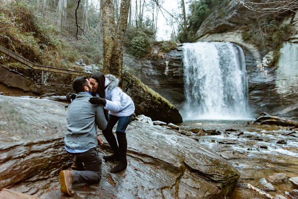 waterfall surprise proposal at looking glass falls near asheville, nc by proposal photographer nick levine photography