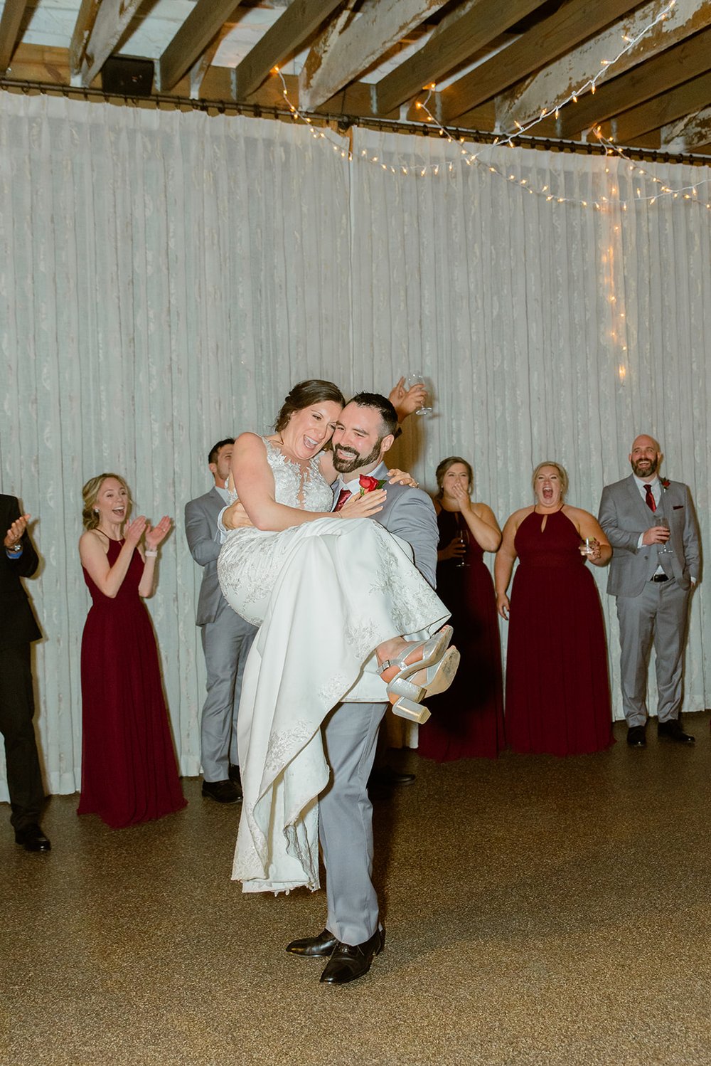 bride and groom cute first dance lift and smile photographed by nick levine photography at the venue asheville