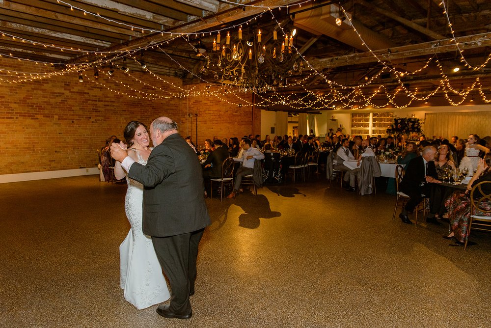 father daughter first dance at the venue wedding venue in asheville nc photographed by local photographer nick levine photography
