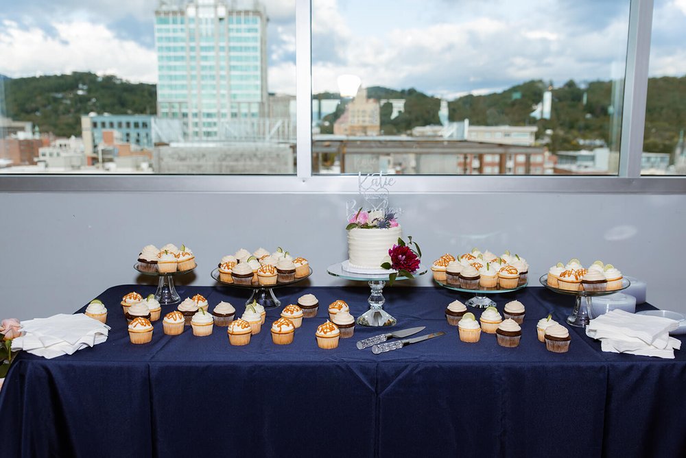 cake and cupcake table at the capital club of asheville photographed by asheville wedding photographer nick levine photography