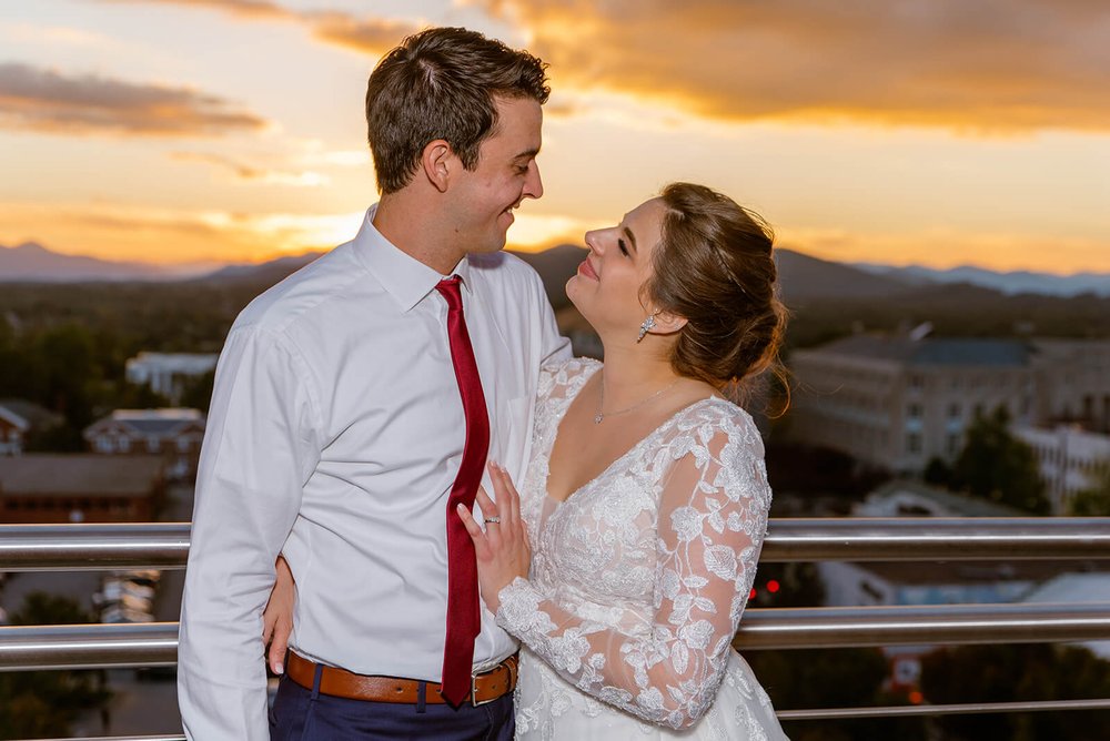 bride and groom sunset photos at the capital club of asheville by nick levine photography
