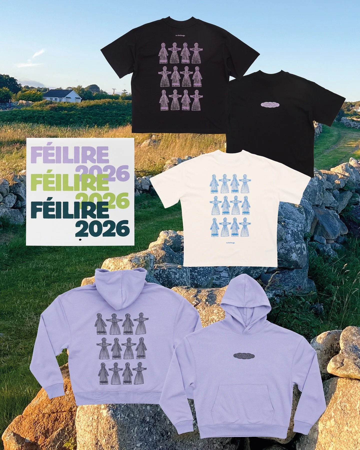 Instalment 2 of our winter launches is live now! ☘️😇Two new oversized tees, our new lilac boxy hoodie and of course the f&eacute;ilire / calendar that we love to do every year 🤍 link in bio - gr&aacute; m&oacute;r mar is gn&aacute;th xx