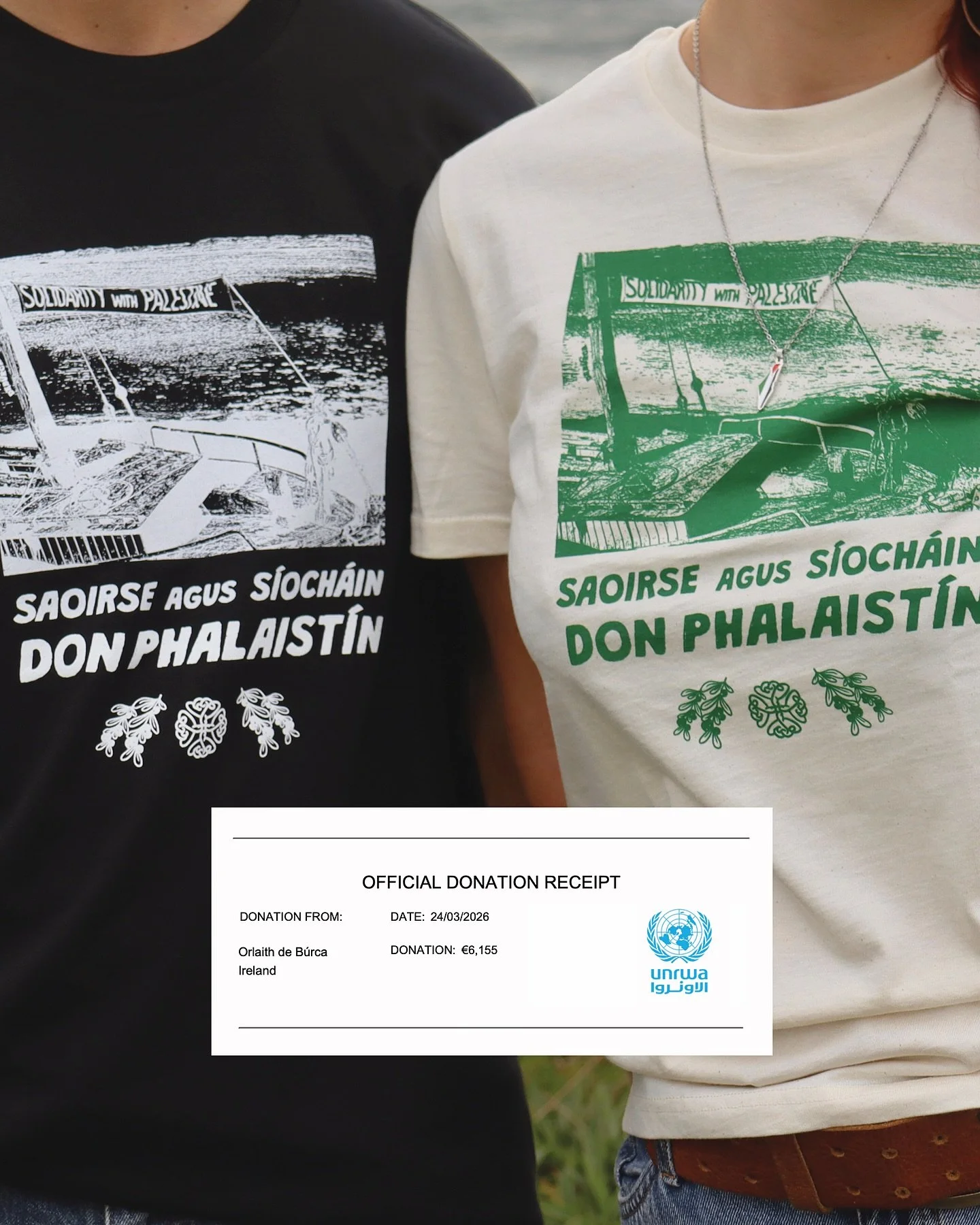 with today&rsquo;s donation from the last run of these, a total of &euro;23,900 has now been raised for @unrwa with these tees - go raibh m&iacute;le maith agat to every one who has picked one up - dochreidte 🇵🇸🤍

- 

hopefully will do them again 