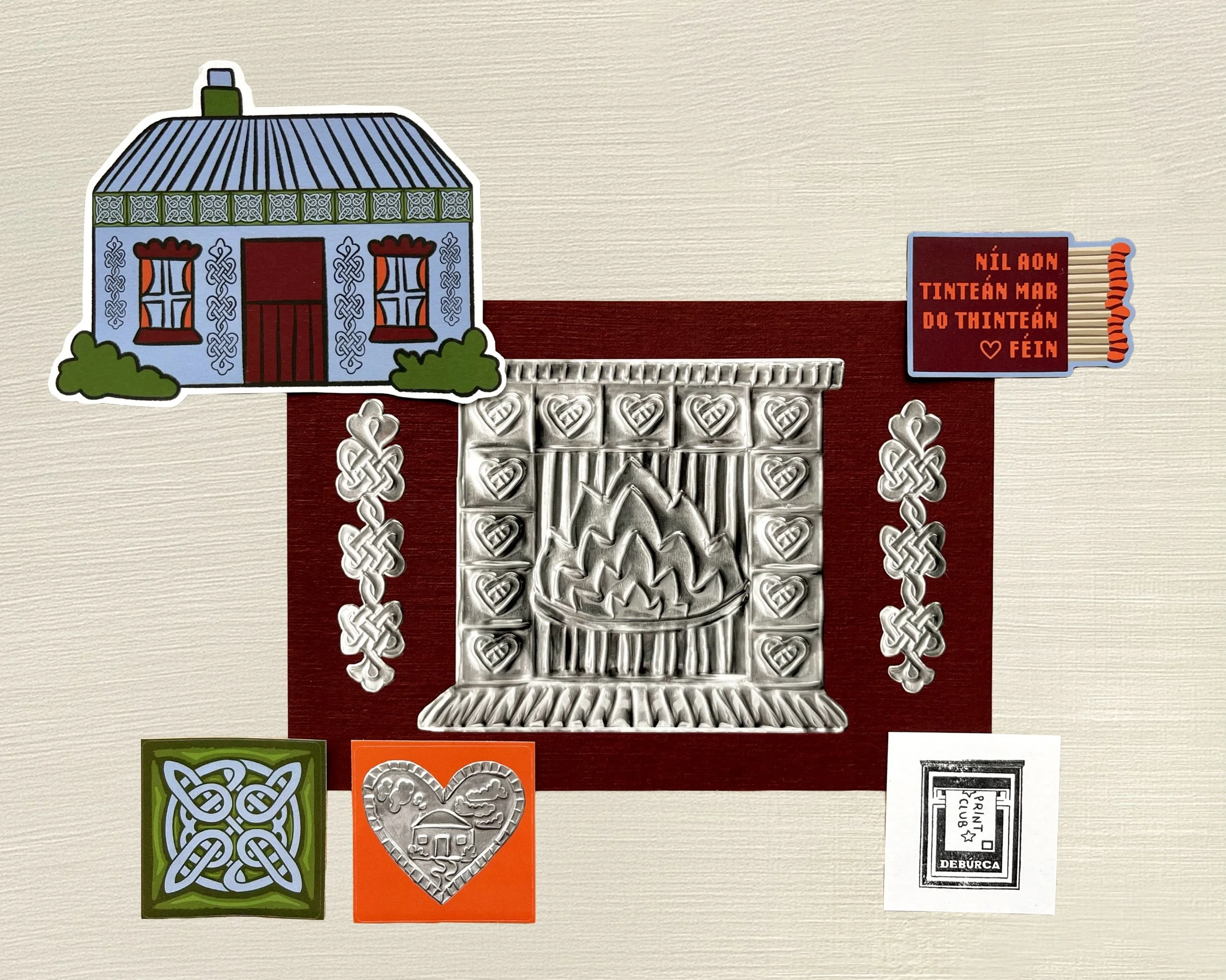 ⭐️ May Print Club Reveal ⭐️ the theme for this months club is home / abhaile 🏠 here&rsquo;s a few pics of how it all came together! The main print has been embossed in foil and scanned, same with the little teach beag sticker! Also features a little