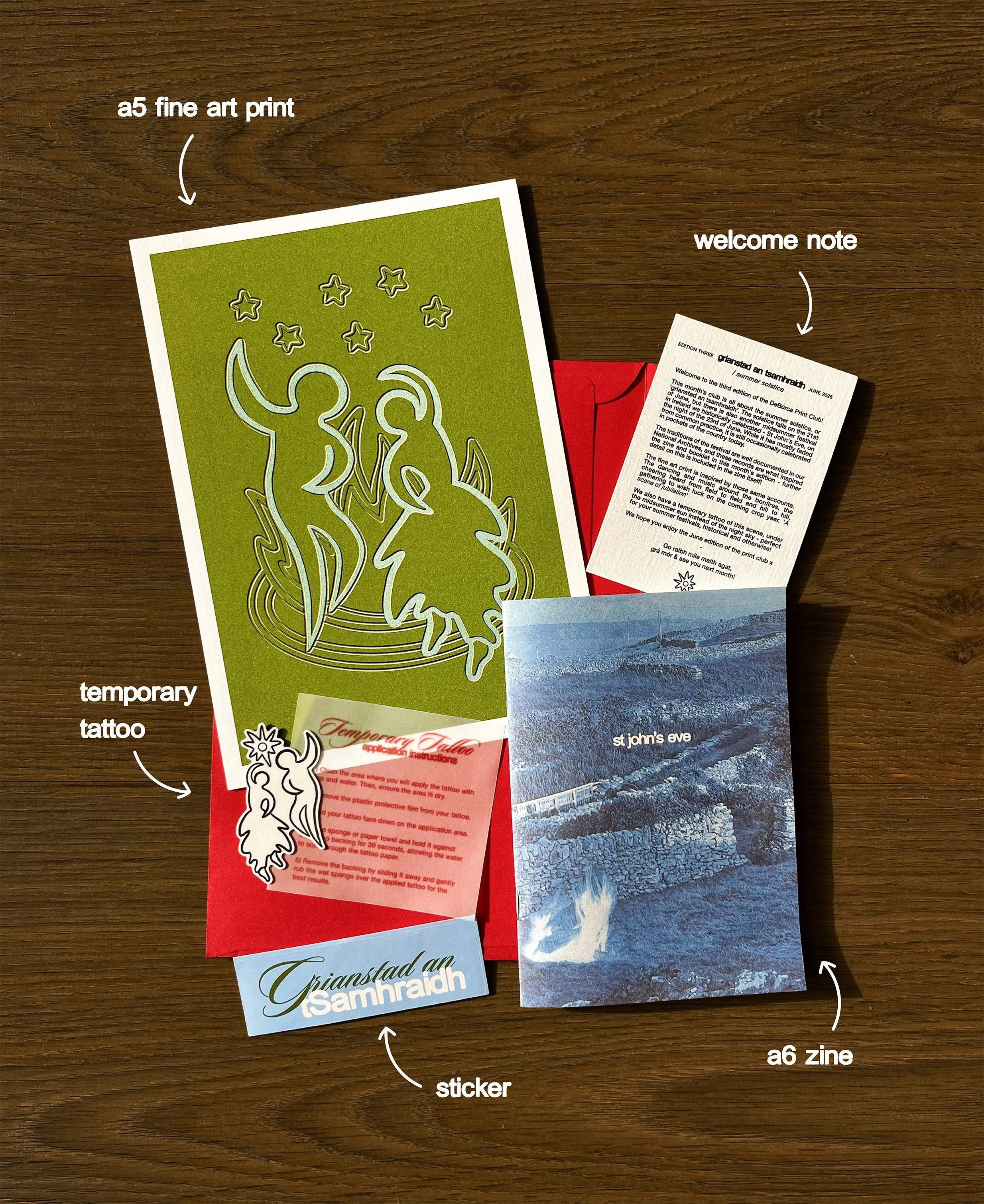 🌀 June print club reveal 🌀 this month is all about the summer solstice / grianstad an tsamhraidh ☀️ Also looking at the traditions of St John&rsquo;s Eve with a zine full of first hand records from our National Archives.  Would love to know if any 