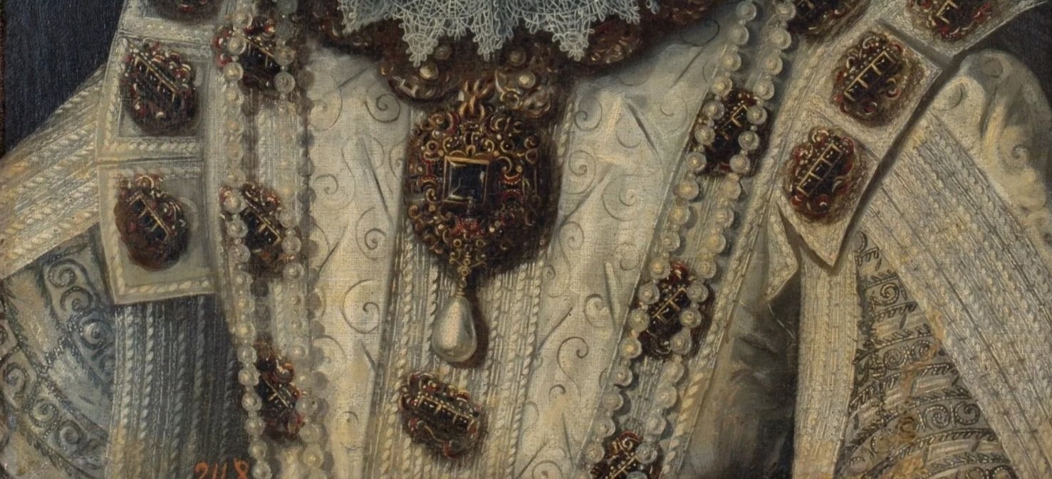 Detalle del "joyel rico"_Margarita de Austria, reina de España_ S.XVII_Bartolomé González_Óleo sobre lienzo