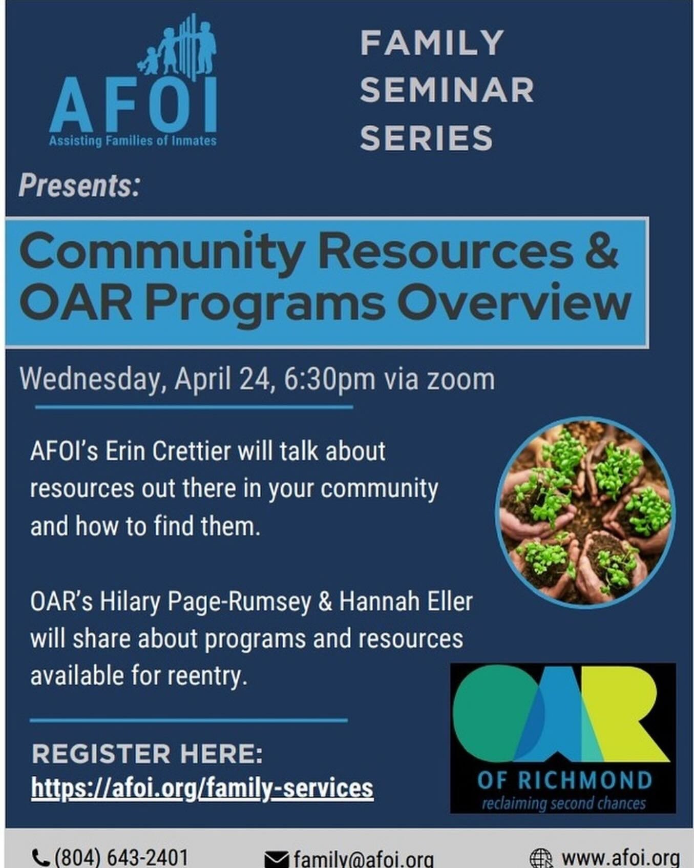 We&rsquo;re partnering with AFOI to provide needed reentry resources to family members with incarcerated loved ones! #rva #reentrymatters @assistingfamiliesofinmates ❤️