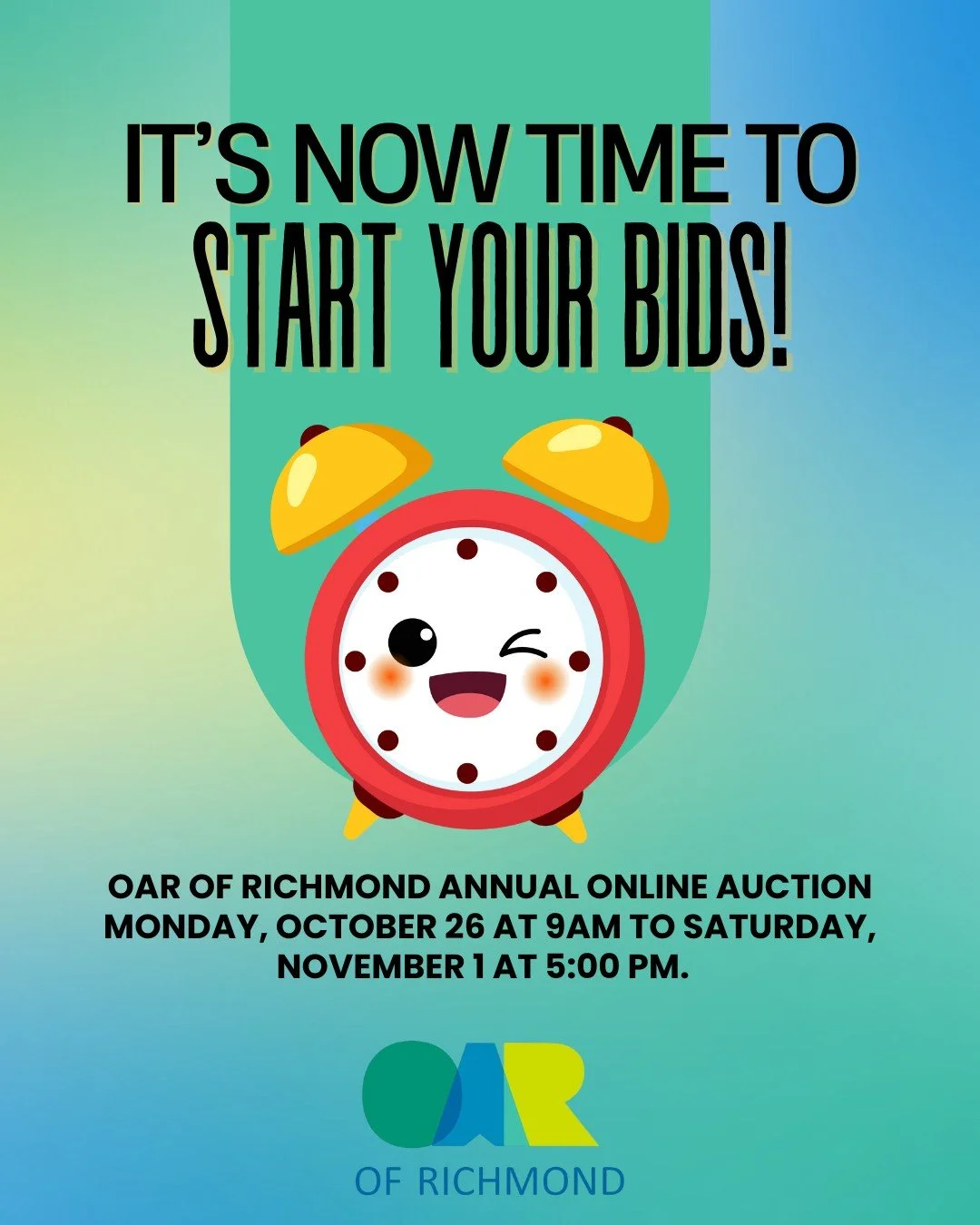 It's time to START YOUR BIDS!  OAR's Annual Fall Online Auction is LIVE through Saturday, November 1 at 5:00 p.m.  Check our Bio for the link or our website.  Thanks for your support of OAR of Richmond, Inc!  #rva #reentrymatters
