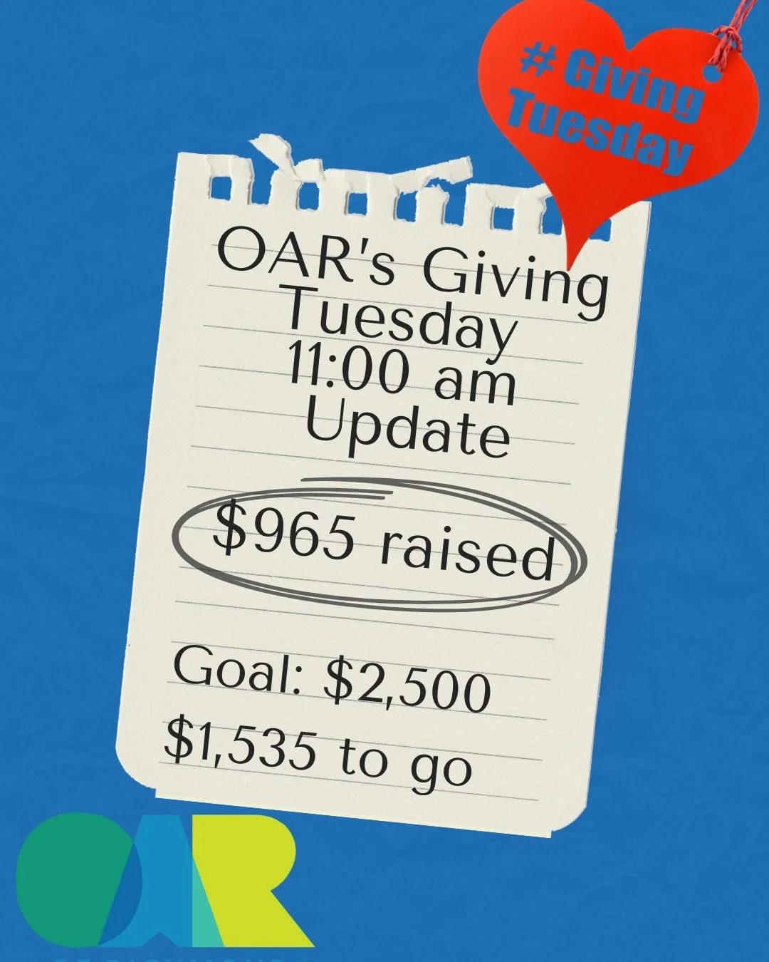 Thank you to our generous donors that have kicked off out Giving Tuesday on a strong foundation!  We have raised $965 as of 11:00 a.m.  With a goal of $2,500 that means we have $1,535 to go!  #reentrymatters #rva #givingtuesday  Spread the word.  Onl