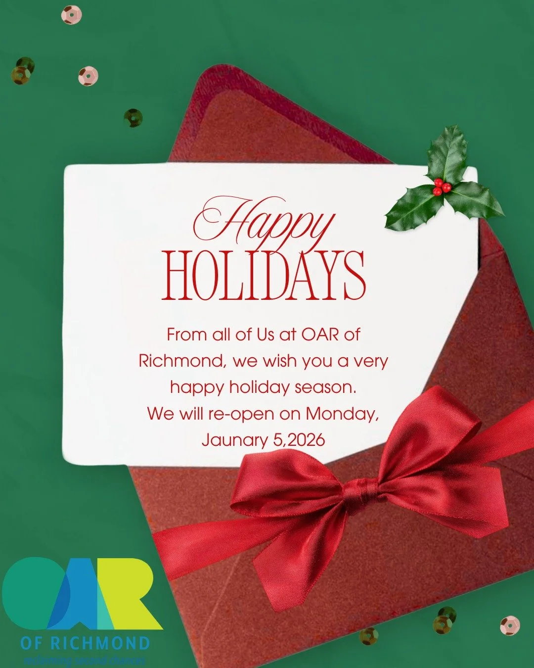 From all of us at OAR, we wish you a very happy holiday season.  #rva  #ReentryMatters