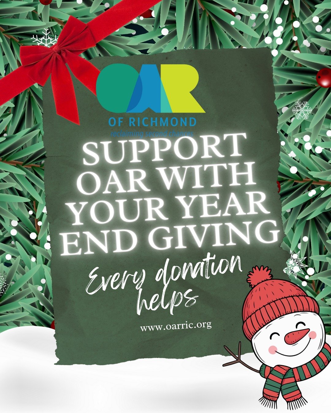 As the year comes to a close, you can help make new beginnings possible.
Your year-end gift to OAR of Richmond supports people returning from incarceration with housing, job readiness, and hope for a fresh start.

Every donation&mdash;made before Dec