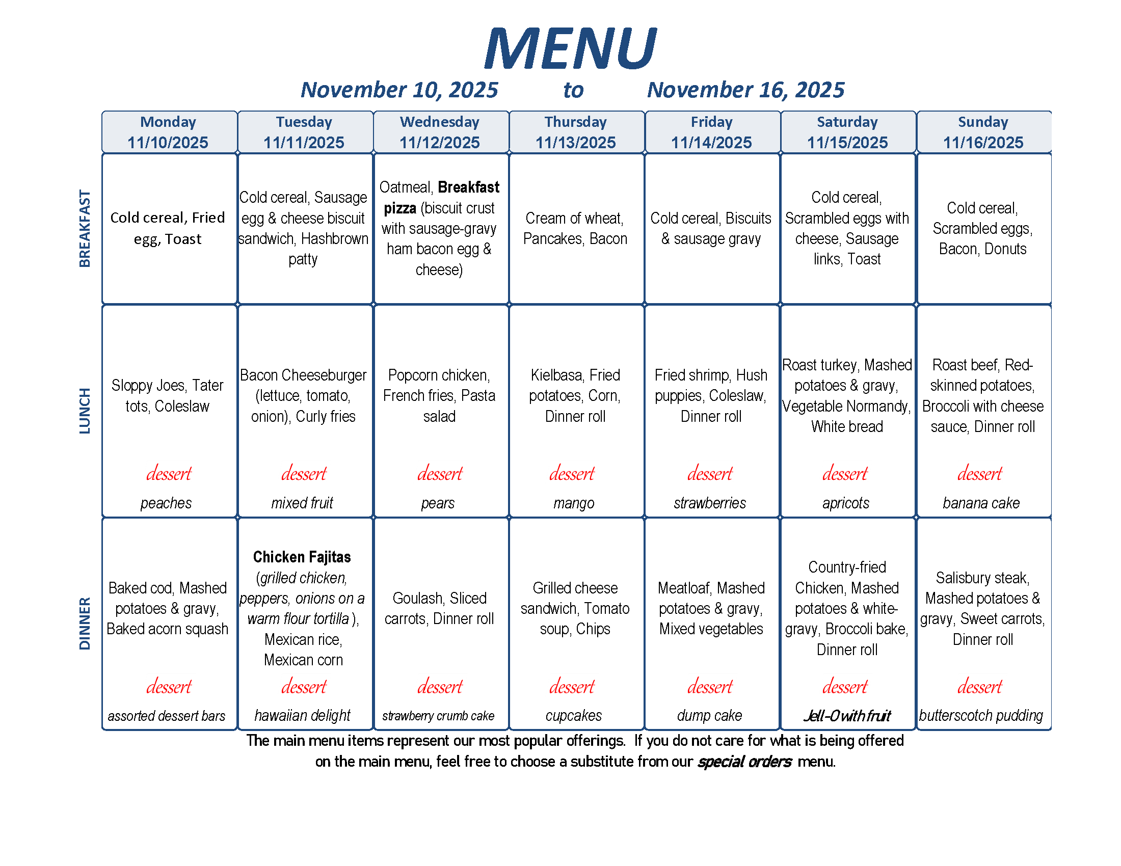 Menu: November 10 - 16