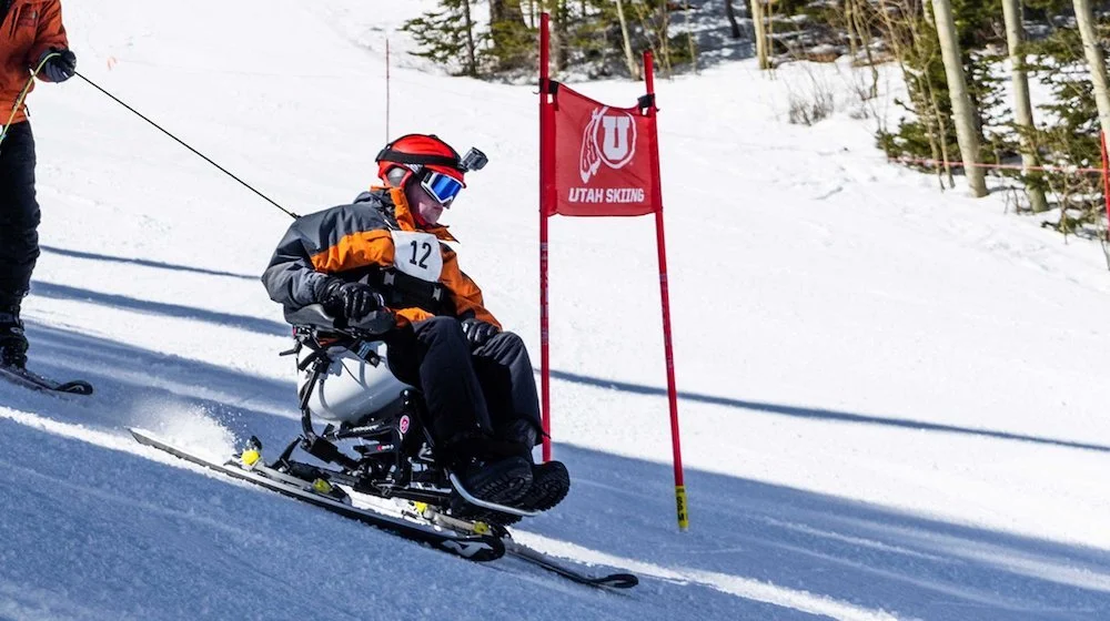 Adaptive skier competing in the TetraSki race in Utah