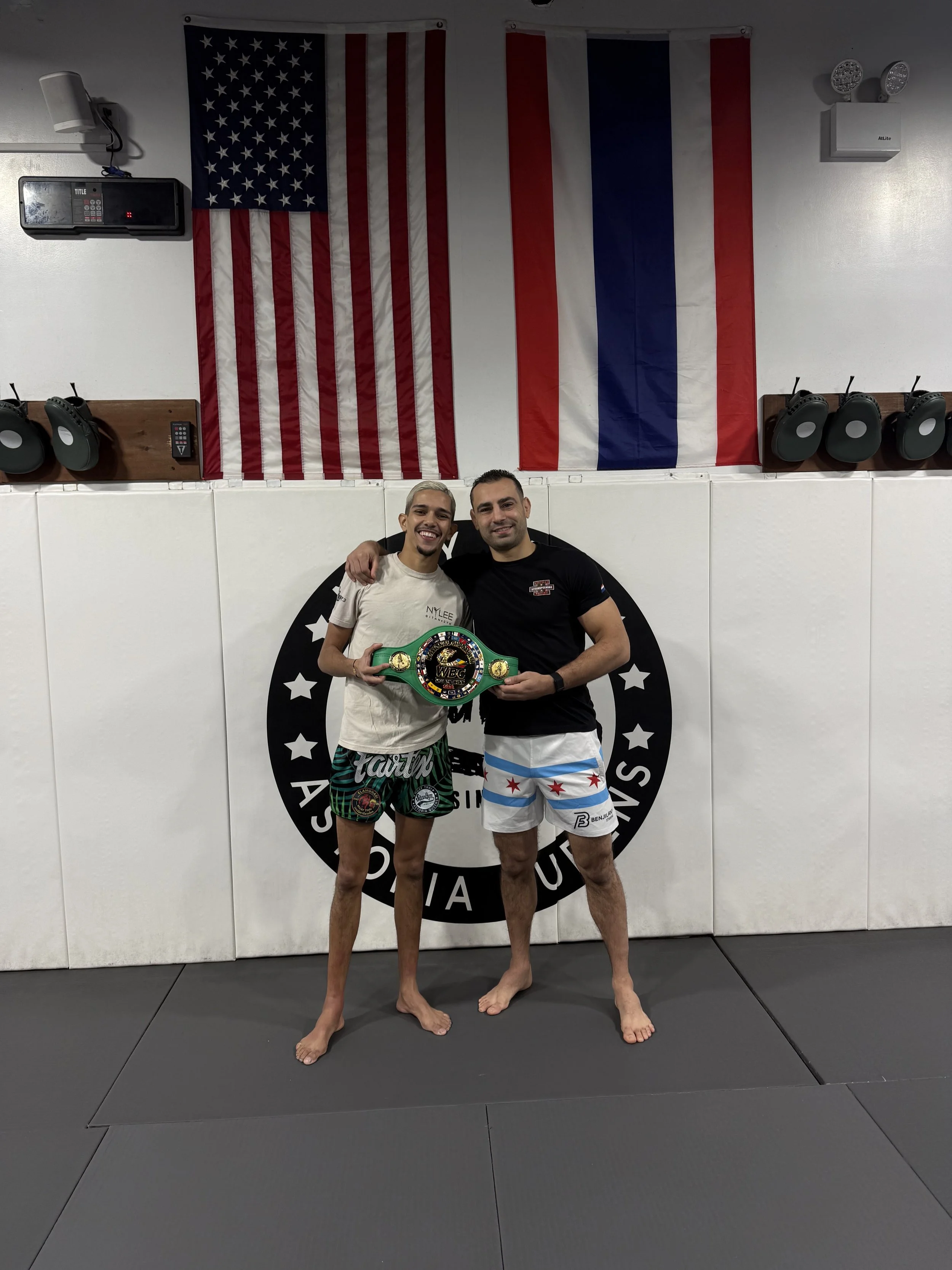 Walid Snoussi holds the WBC Muay Thai title with Adil Benjilany.