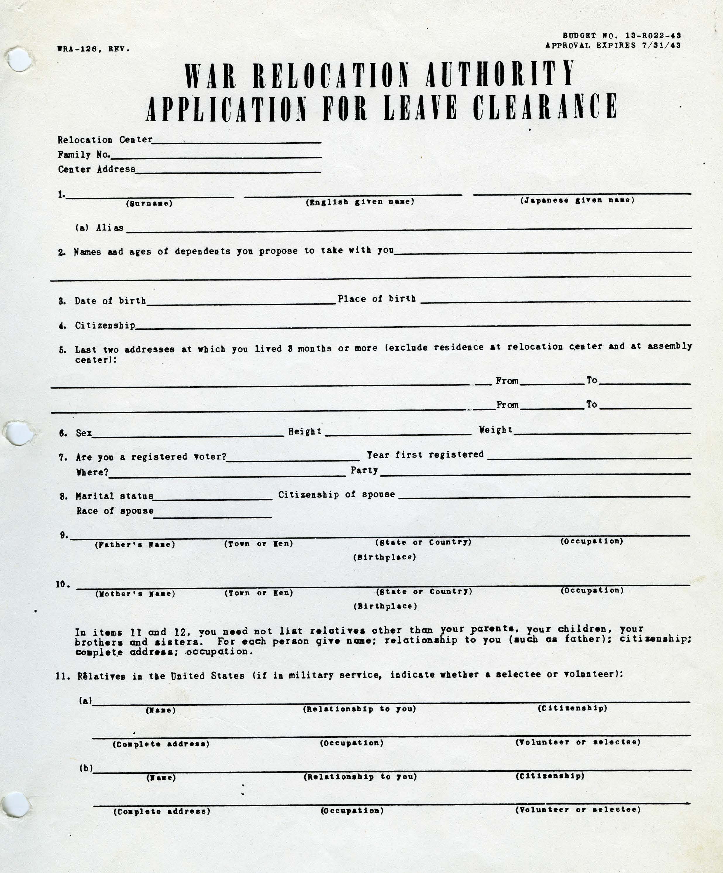 Leave Clearance Form (Loyalty Questionnaire)