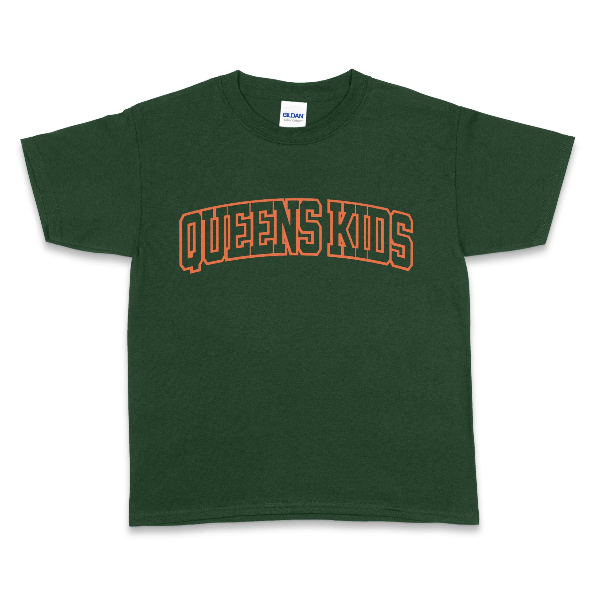 "QUEENS KIDS ORANGE" TEE- FOREST GREEN