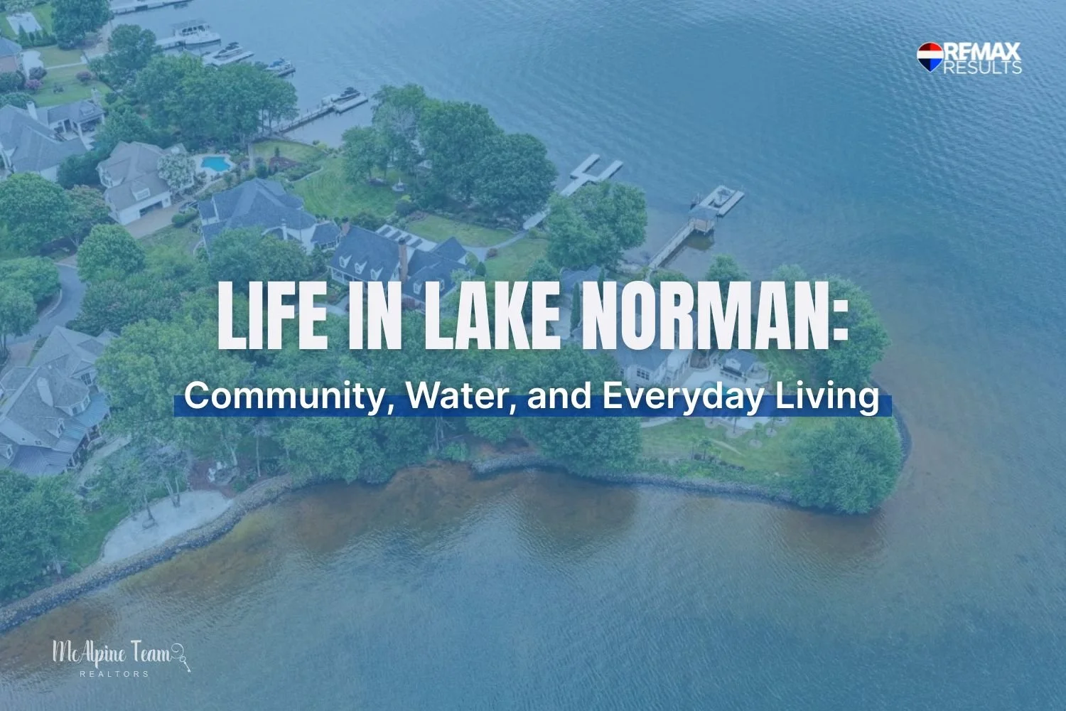 Aerial view of a wooded Lake Norman cove with docks highlighting proximity to Charlotte and waterfront living