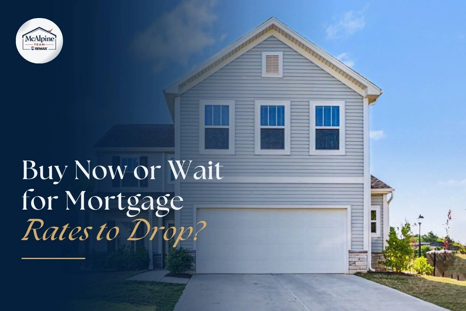 Lake Norman home graphic about deciding whether to buy now or wait for mortgage rates to drop.