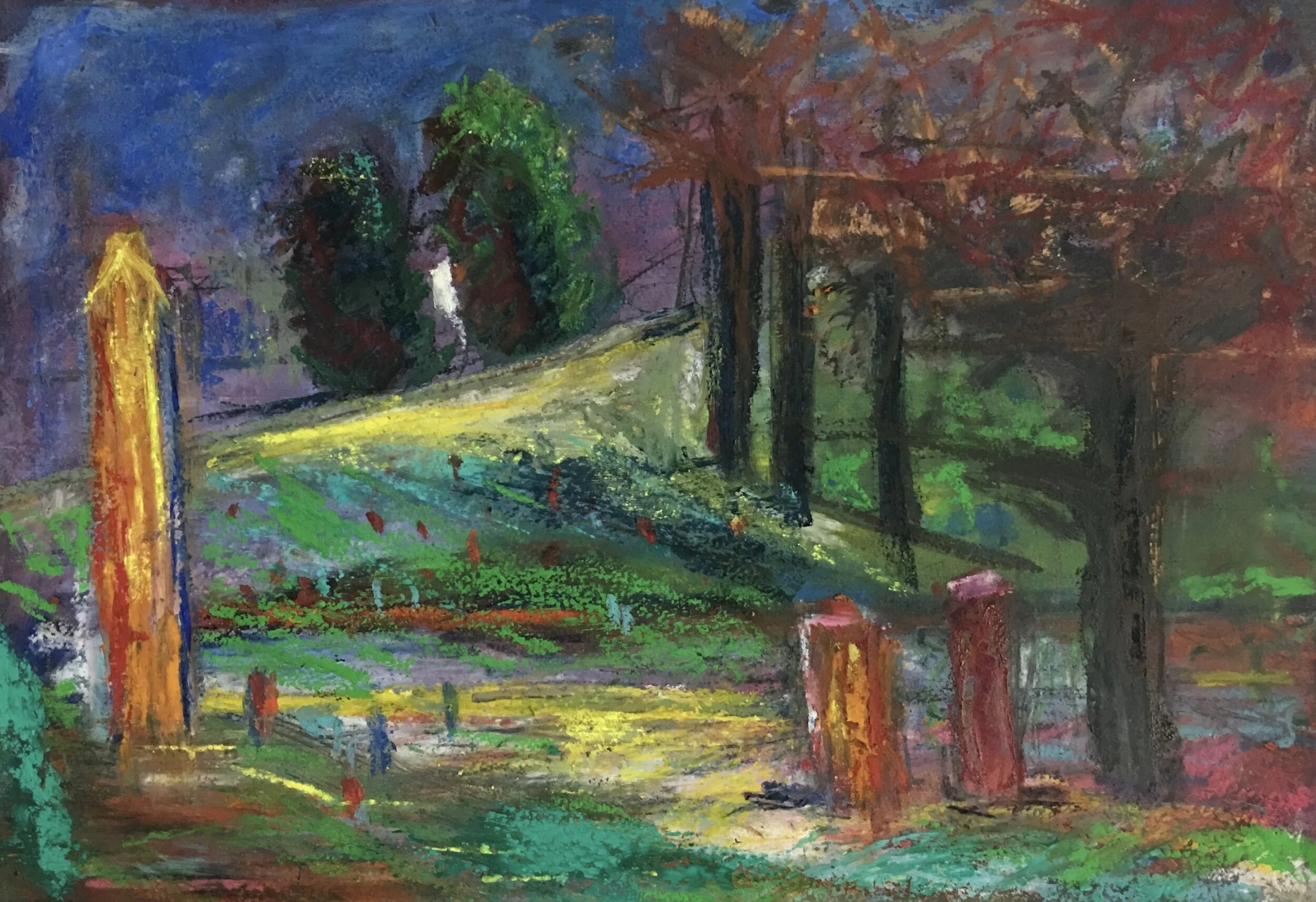 Beverly Cemetery: Oil Pastel, 12"x9" Private Collection