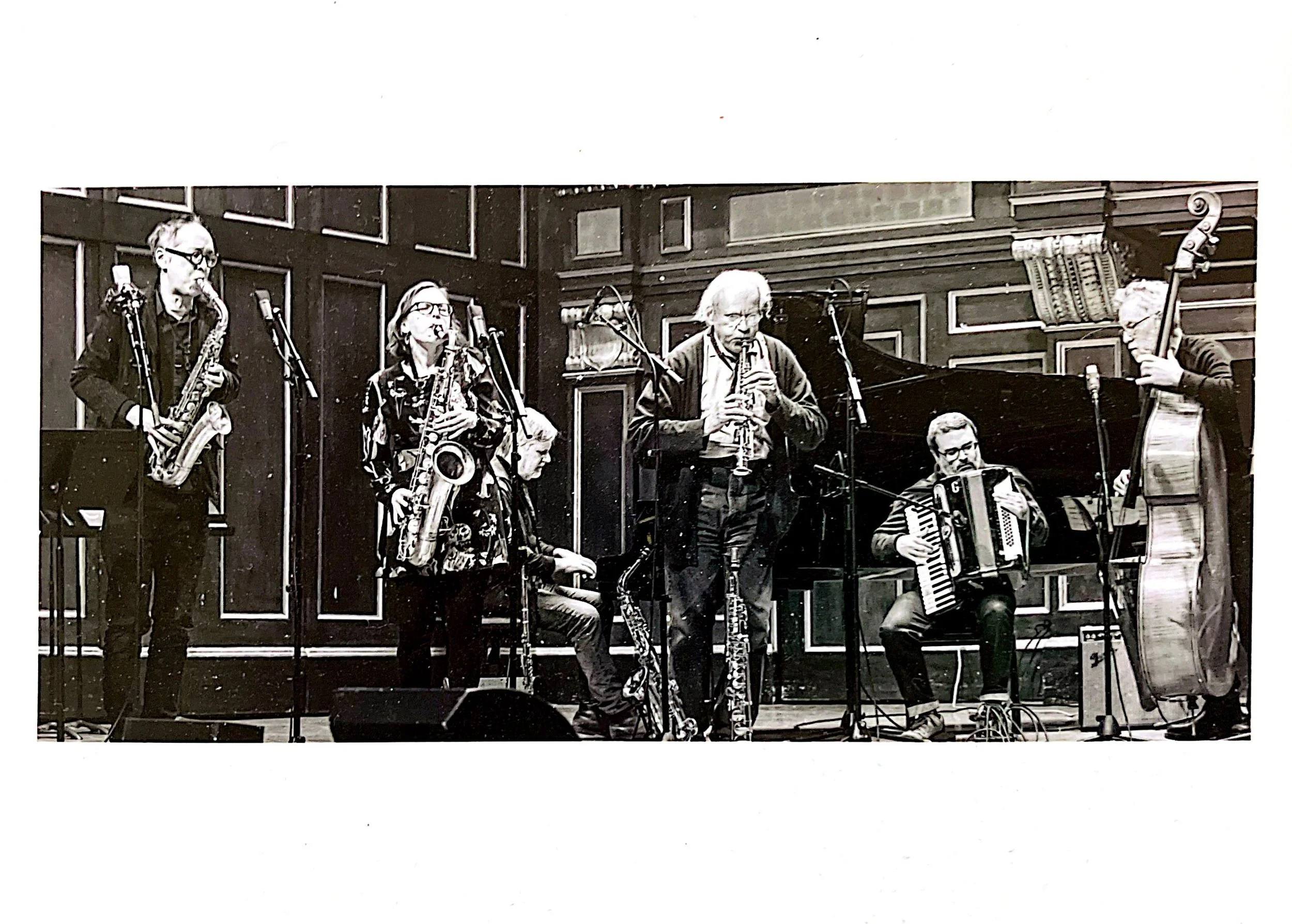 James Fei, Anna Webber, Anthony Braxton, Ted Reichman and Joe Morris in Jordan Hall
