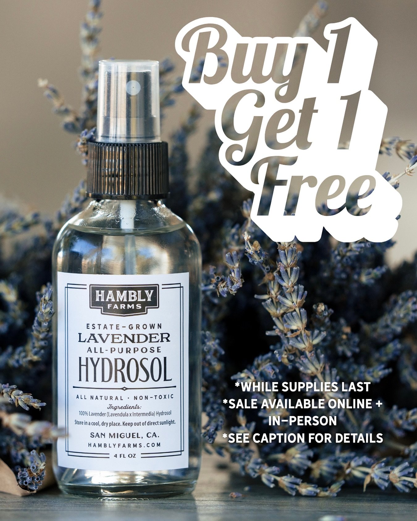 ✨ BOGO LAVENDER HYDROSOL ✨ 

Now through Monday, June 23rd!

Pro Tip: Keep a bottle in your cooler for a refreshing spritz at the beach, the ball field, or right here during Open Farm Days. 🌊🌿 

Simple ingredients. Big summer energy.

🦟  Bonus&mda