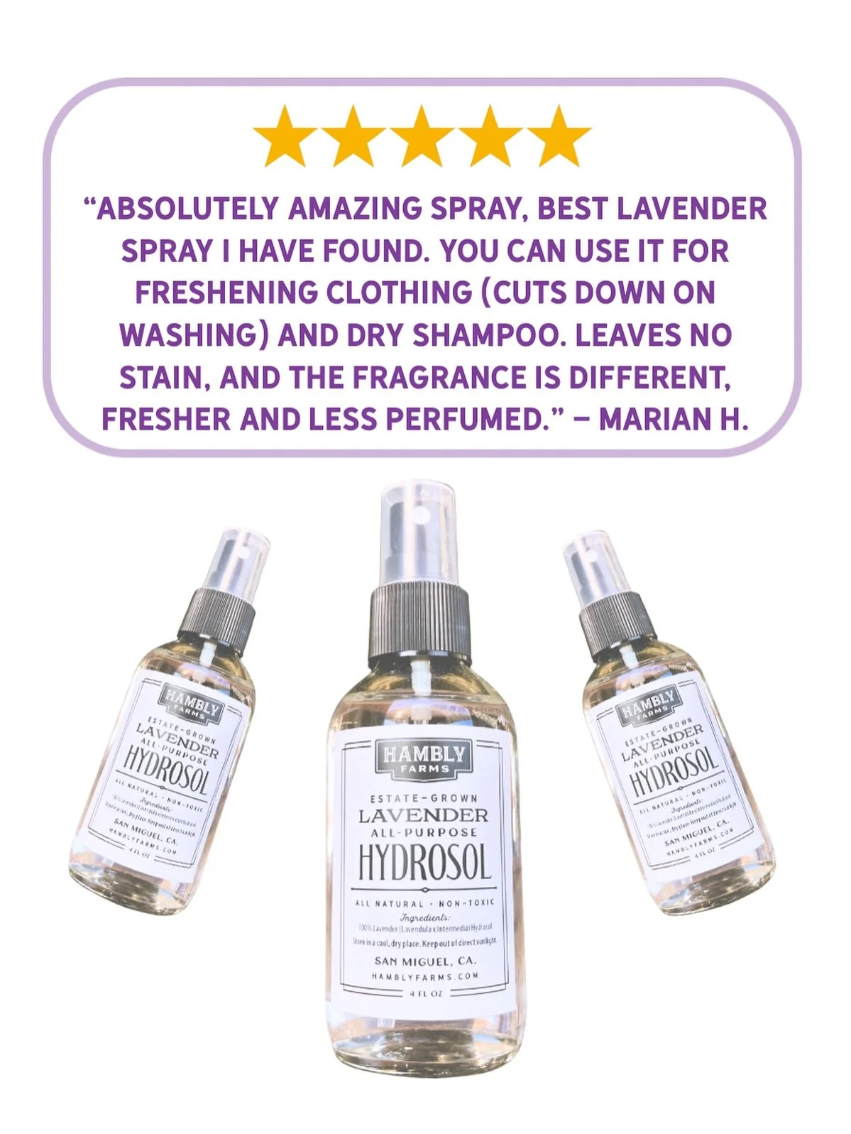 Our Lavender Hydrosol is fresh, clean, and versatile without that heavy, perfumed scent you&rsquo;ll find elsewhere.

Use it to: 

💜 Freshen clothes between washes
💜 Refresh hair as a natural dry shampoo
💜 Revive faces and linens with a spritz
💜 