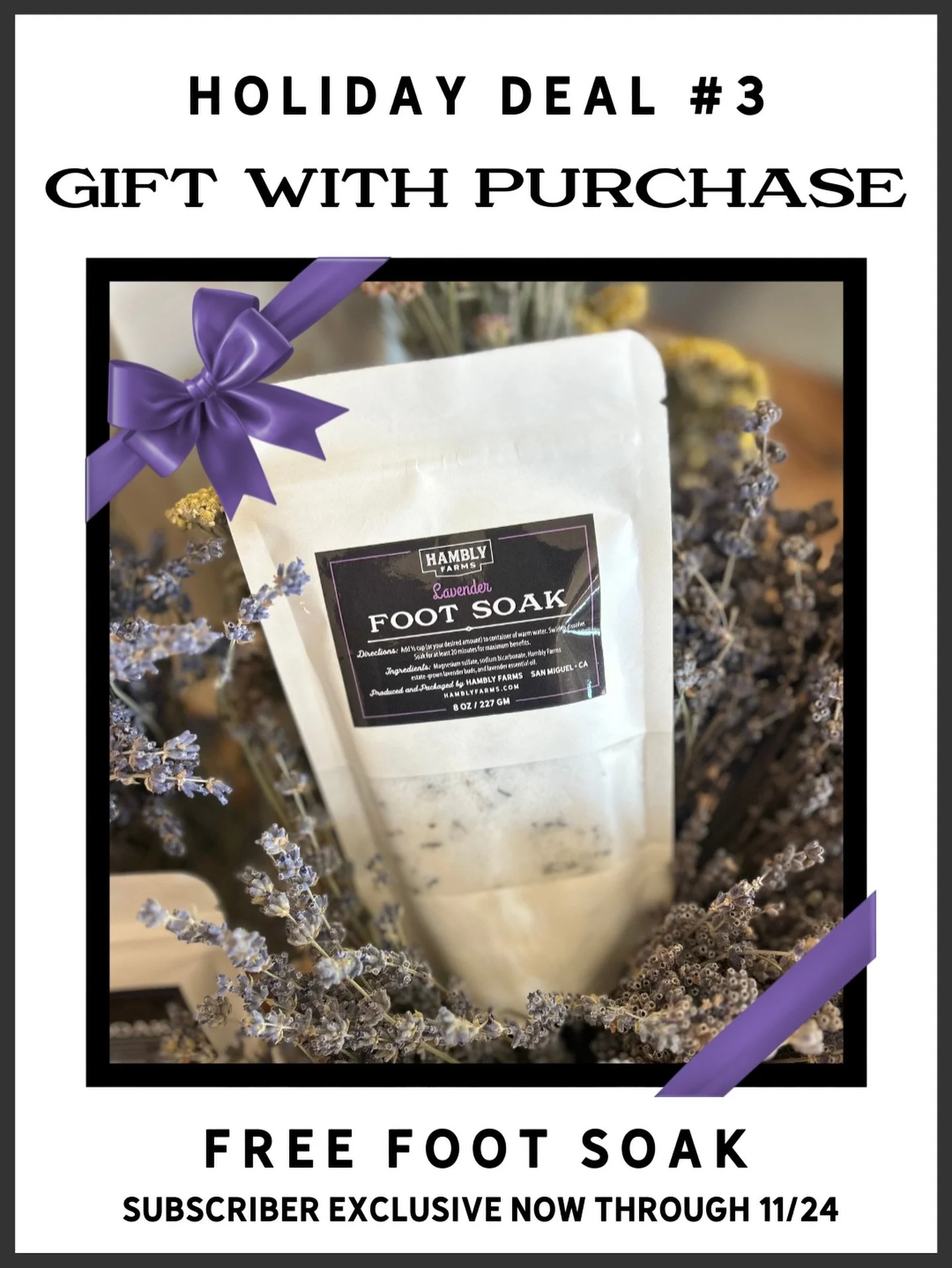 If your feet hurt, your whole body feels it. Here&rsquo;s your fix. 👇🏼

This week&rsquo;s holiday subscriber deal is pure ✨calm✨ for tired feet&hellip; and tired people!

If you&rsquo;re a Hambly email subscriber, you&rsquo;ll get a FREE Lavender F