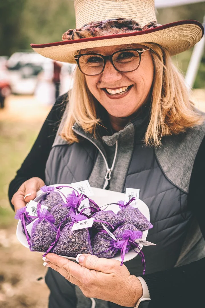 Gina Hambly with Lavender Sachets at Hambly Lavender Farm