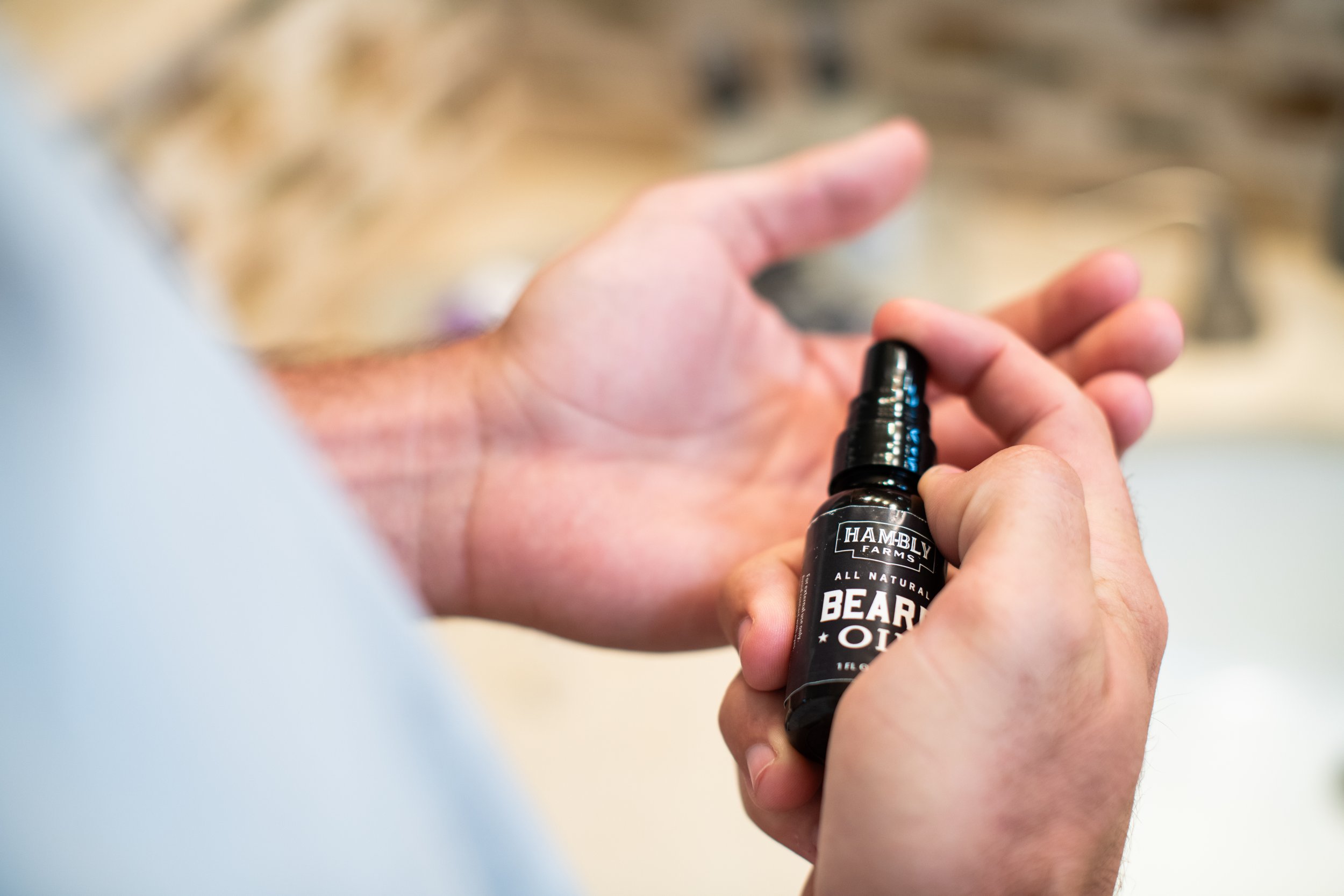 Hambly-Farms-Lavender-and-Sandalwood-Beard-Oil Hambly Lavender Farm Lavender and Sandalwood Beard Oil, 1 oz bottle made with jojoba oil, cacay oil, and estate-grown lavender.
