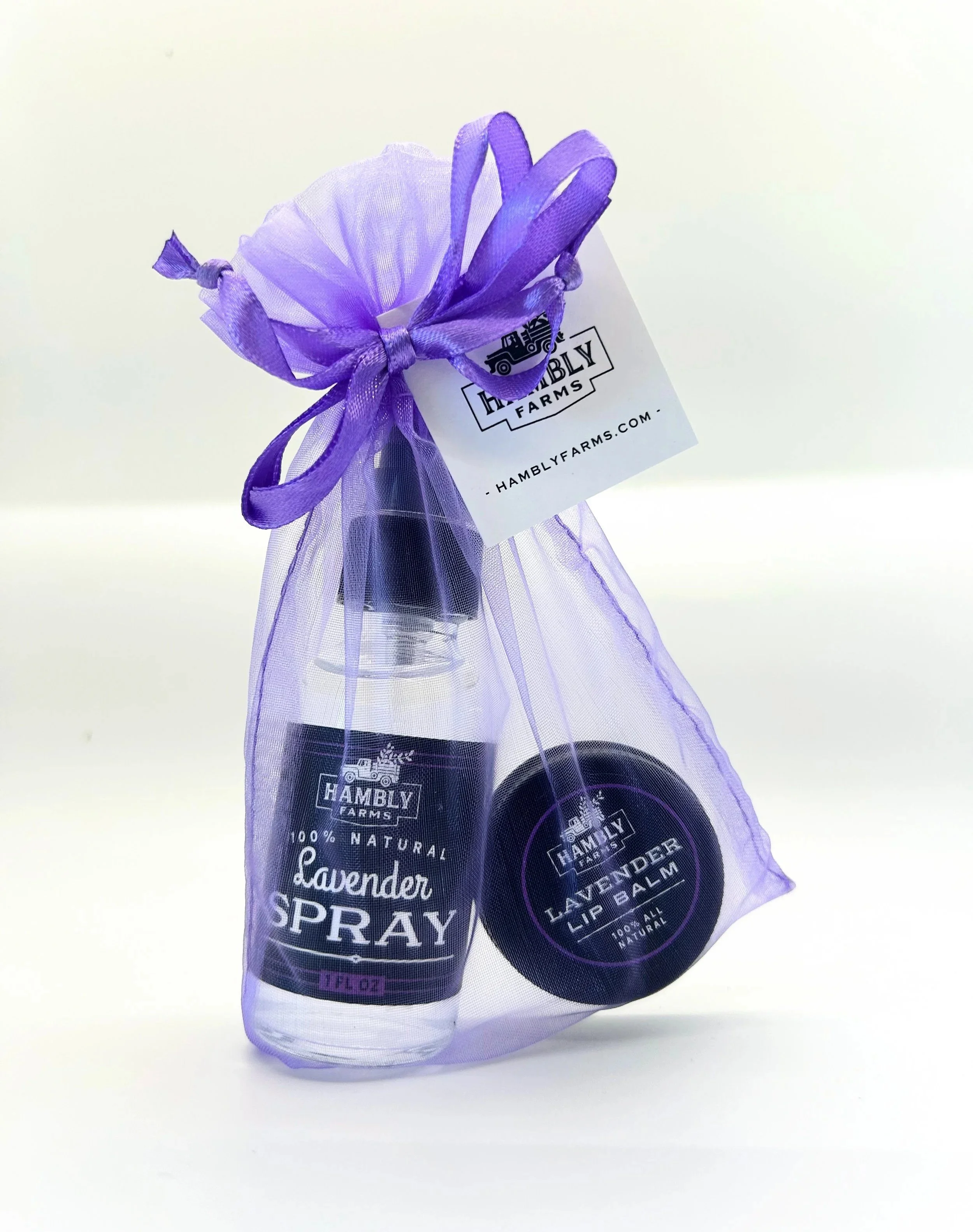 Hambly Farms Take it With You Set-Mini- Lavender Linen and Room Spray and Lip Balm product shot with white background