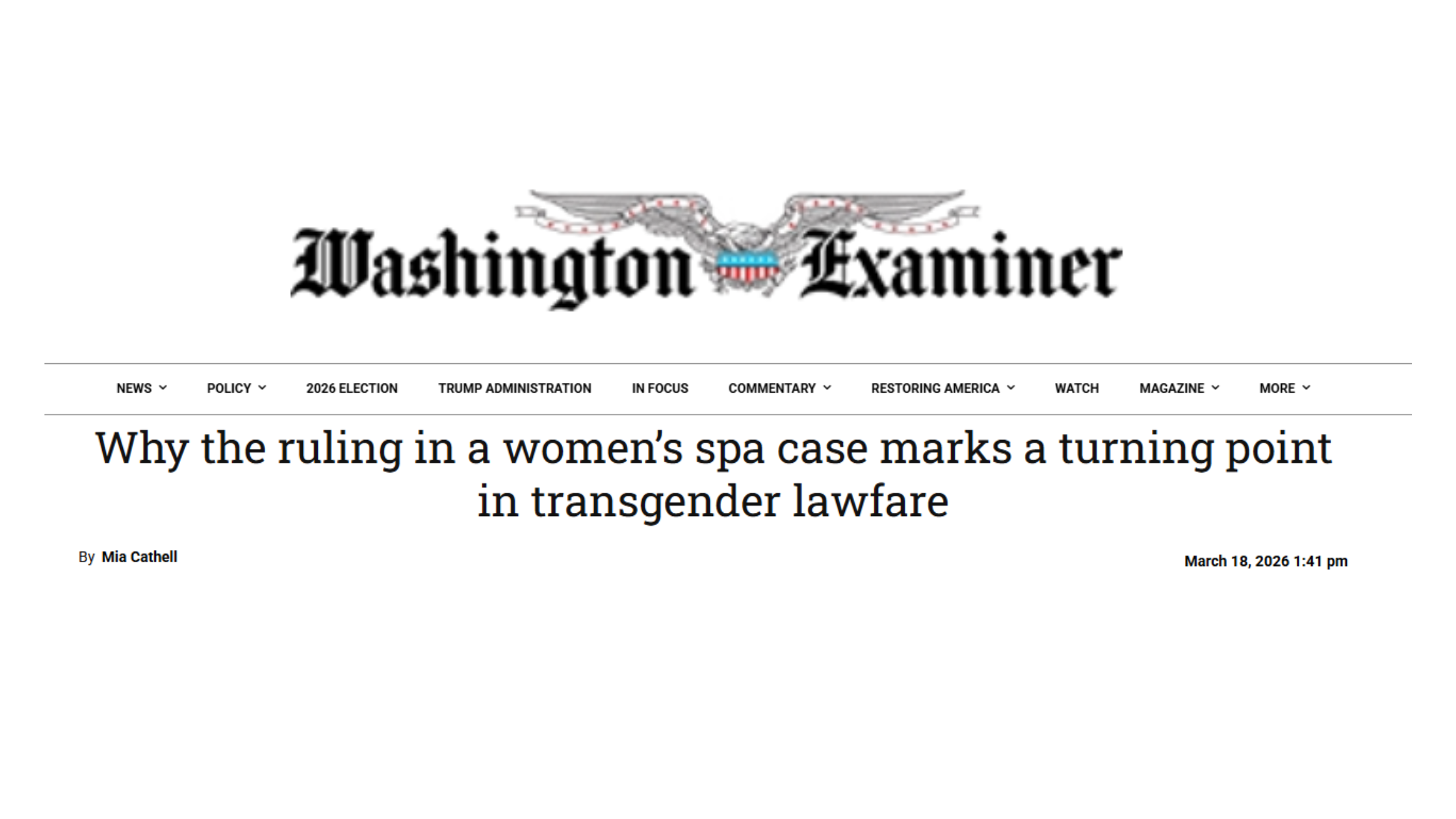 Mia Cathell from the Washington Examiner highlights the unprecedented inclusion of radical feminist input on this women’s spa case