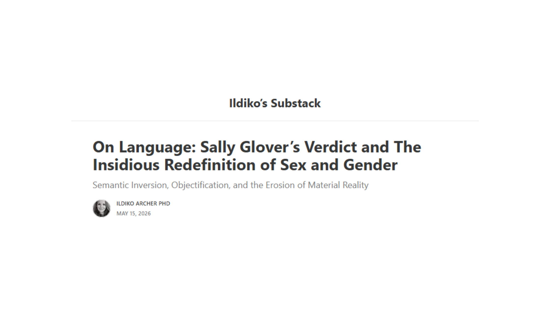 On Language: Sally Glover’s Verdict and The Insidious Redefinition of Sex and Gender