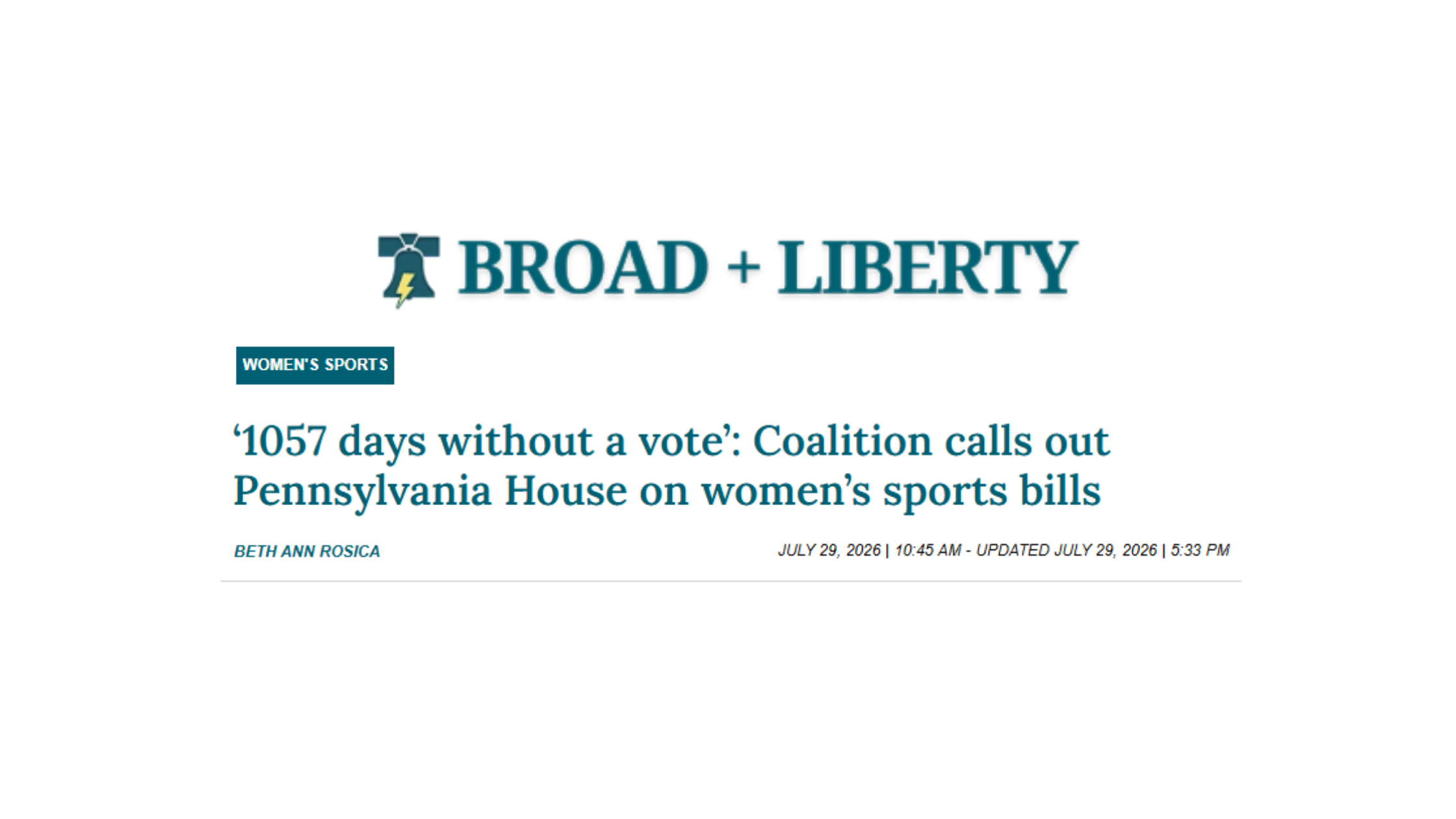 ‘1057 days without a vote’: Coalition calls out Pennsylvania House on women’s sports bills