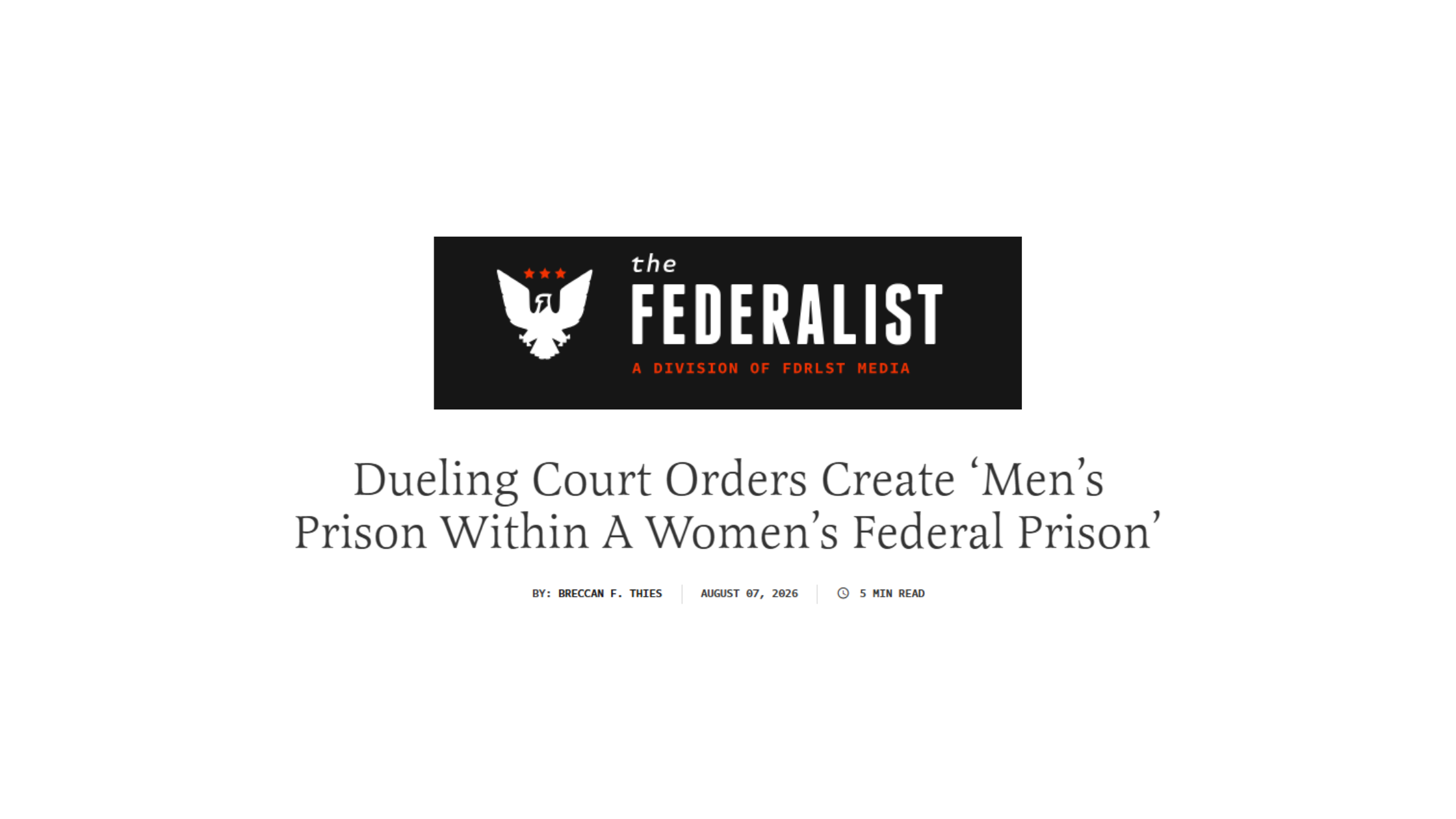 WoLF Board President quoted in “Dueling Court Orders Create ‘Men’s Prison Within A Women’s Federal Prison’”