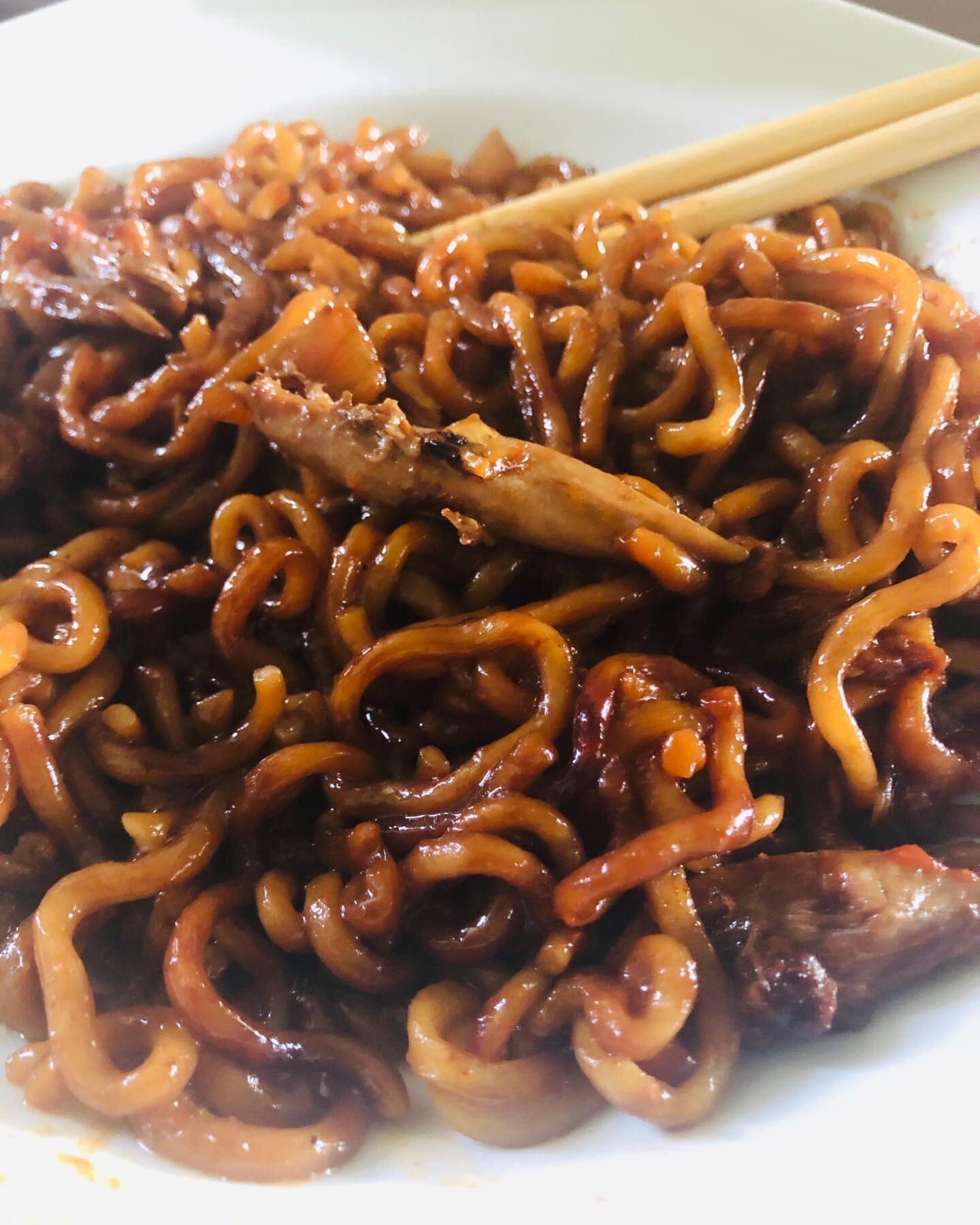 Korean Chapaghetti &ldquo; Black noodles&rdquo; With leftover duck confit