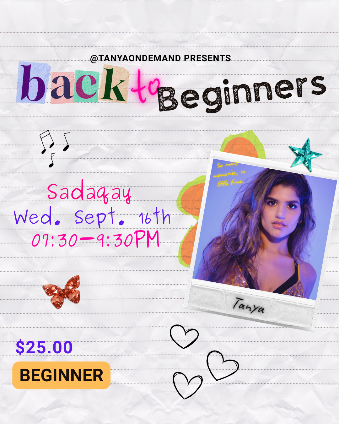 Sadaqay Round 2, Beginners with Tanya Thanawalla (Wed Sept 16th, 7:30pm-9:30pm)