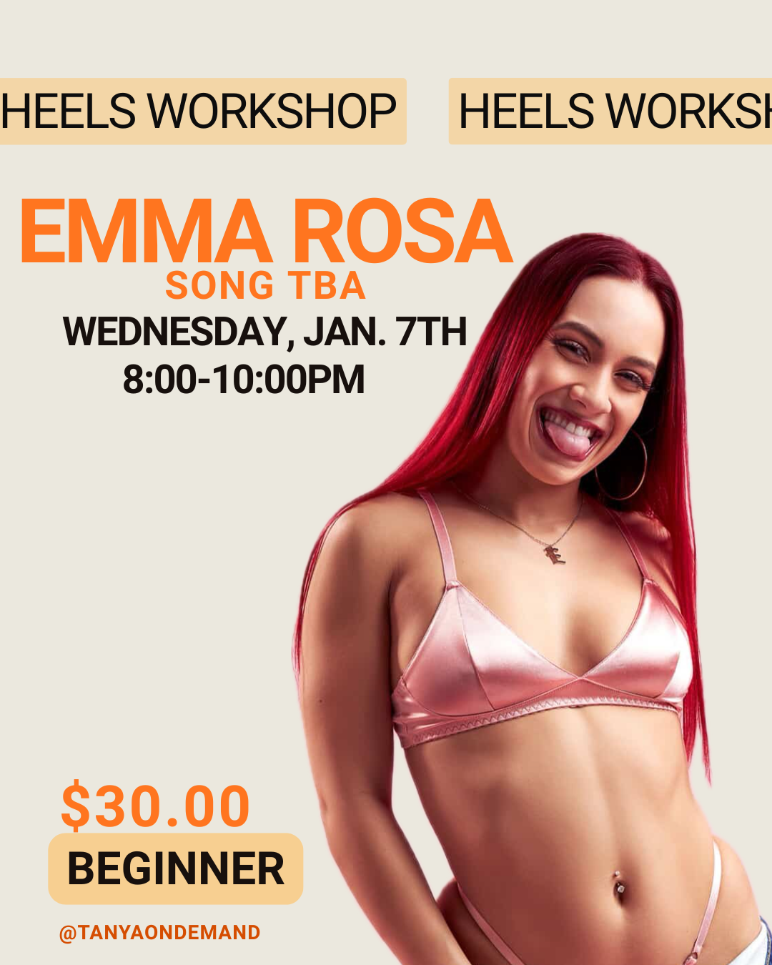 Beginner Heels with Emma Rosa (Wednesday Jan 7th, 8pm)