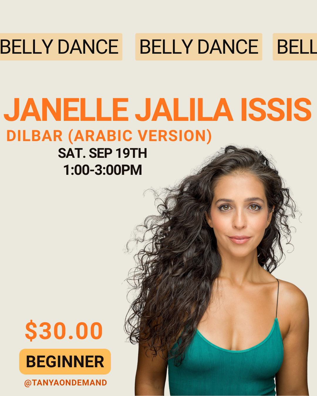Belly Dance with Janelle Jalila Issis (Saturday Sept 19th, 1pm)