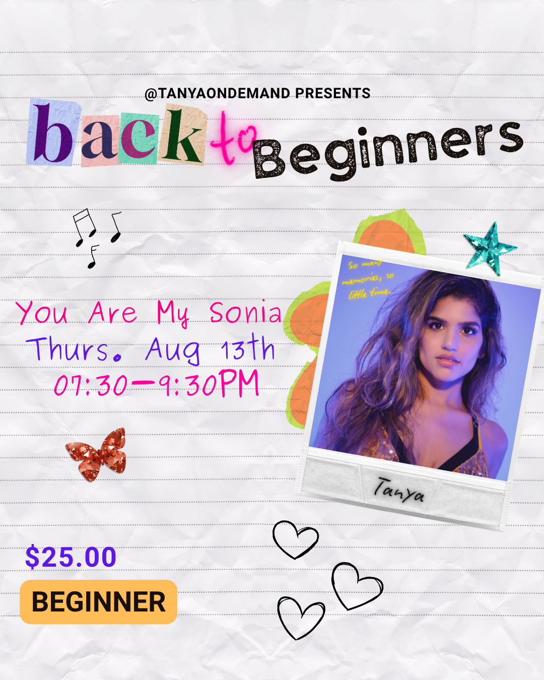 You Are My Soniya Round 2, Beginners with Tanya Thanawalla (Thurs Aug 13th, 7:30pm-9:30pm)